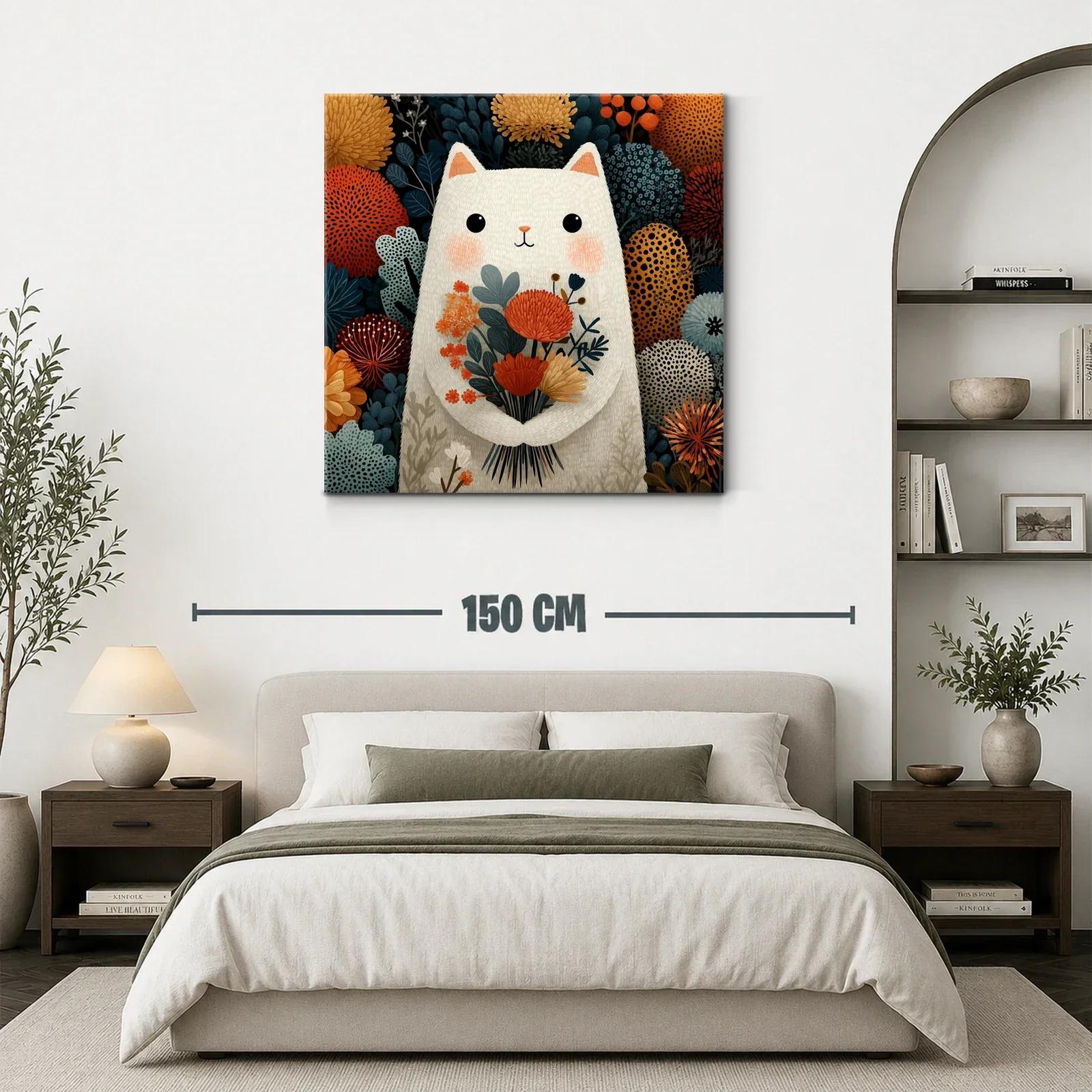 Ilustración de gato blanco con flores otoñales — miniatura 3