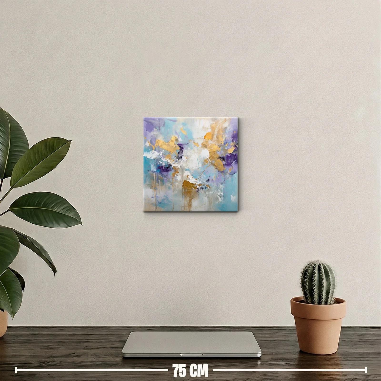 Cuadro abstracto con dorados y tonos fríos vibrantes — miniatura 2