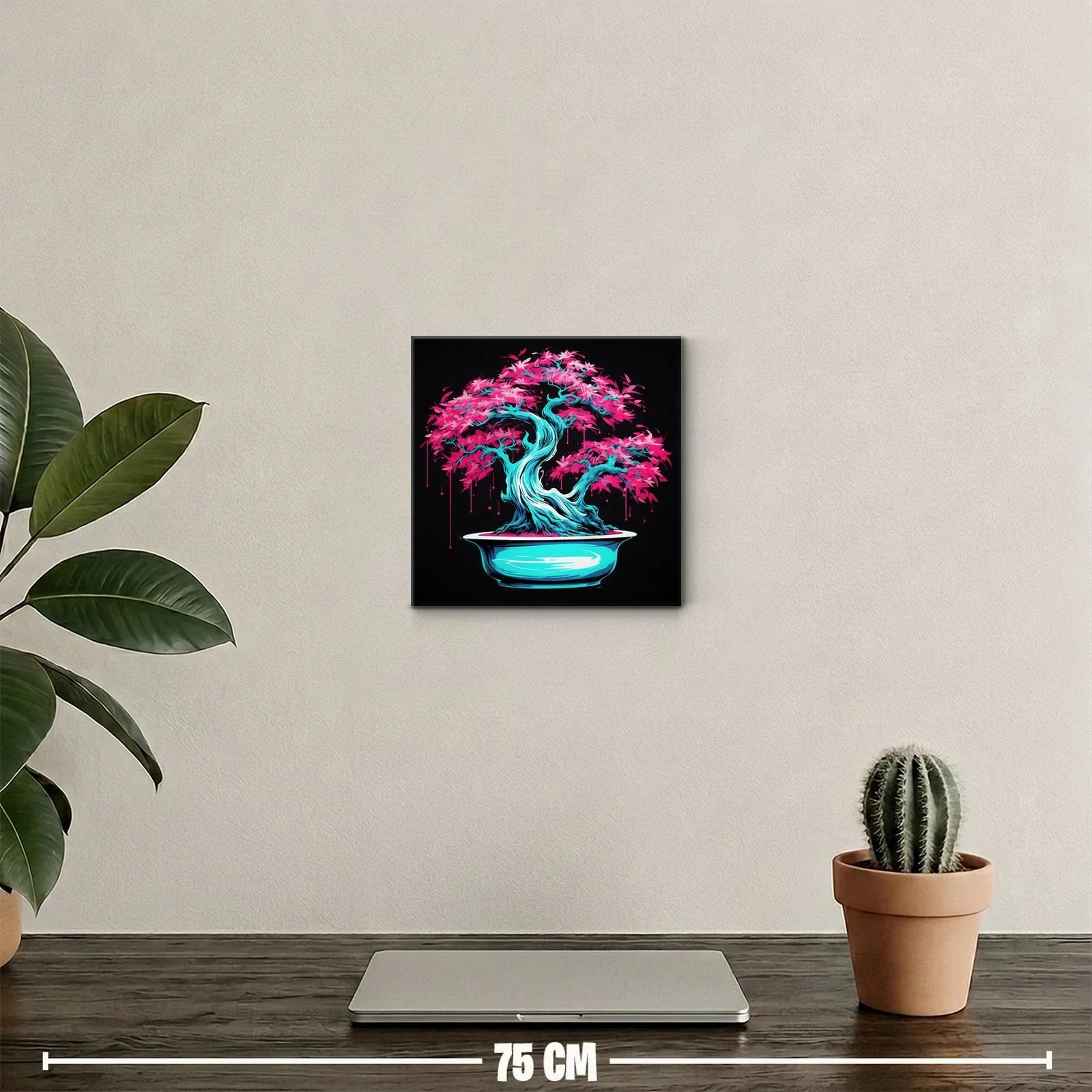 Árbol bonsái vibrante con tonos azul y rosa eléctrico — miniatura 2
