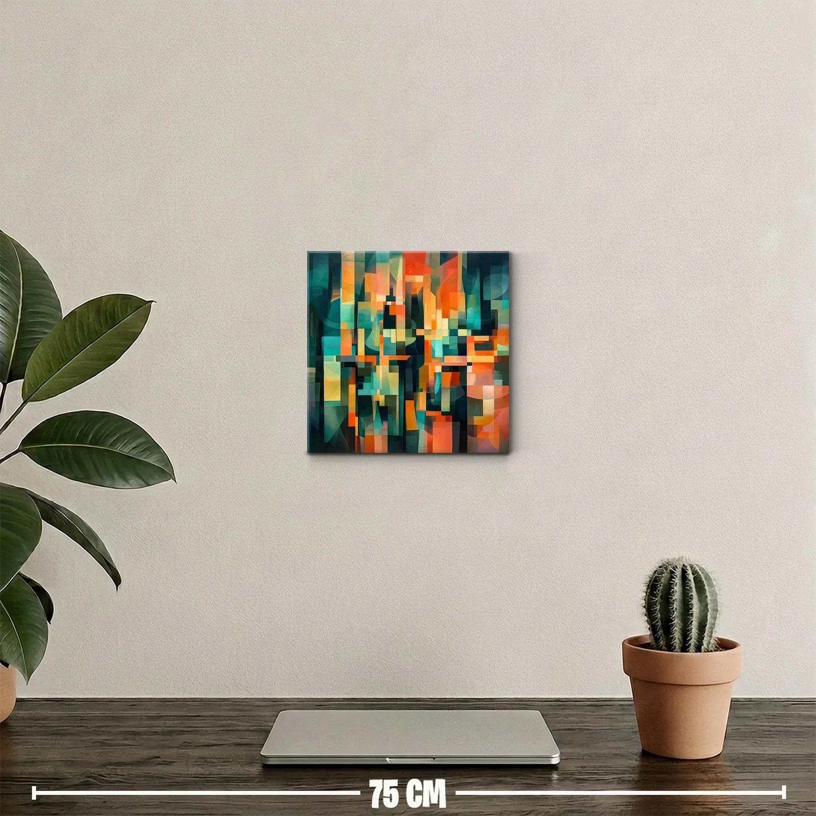 Cuadro abstracto vibrante con bloques de color en tonos cálidos — miniatura 2