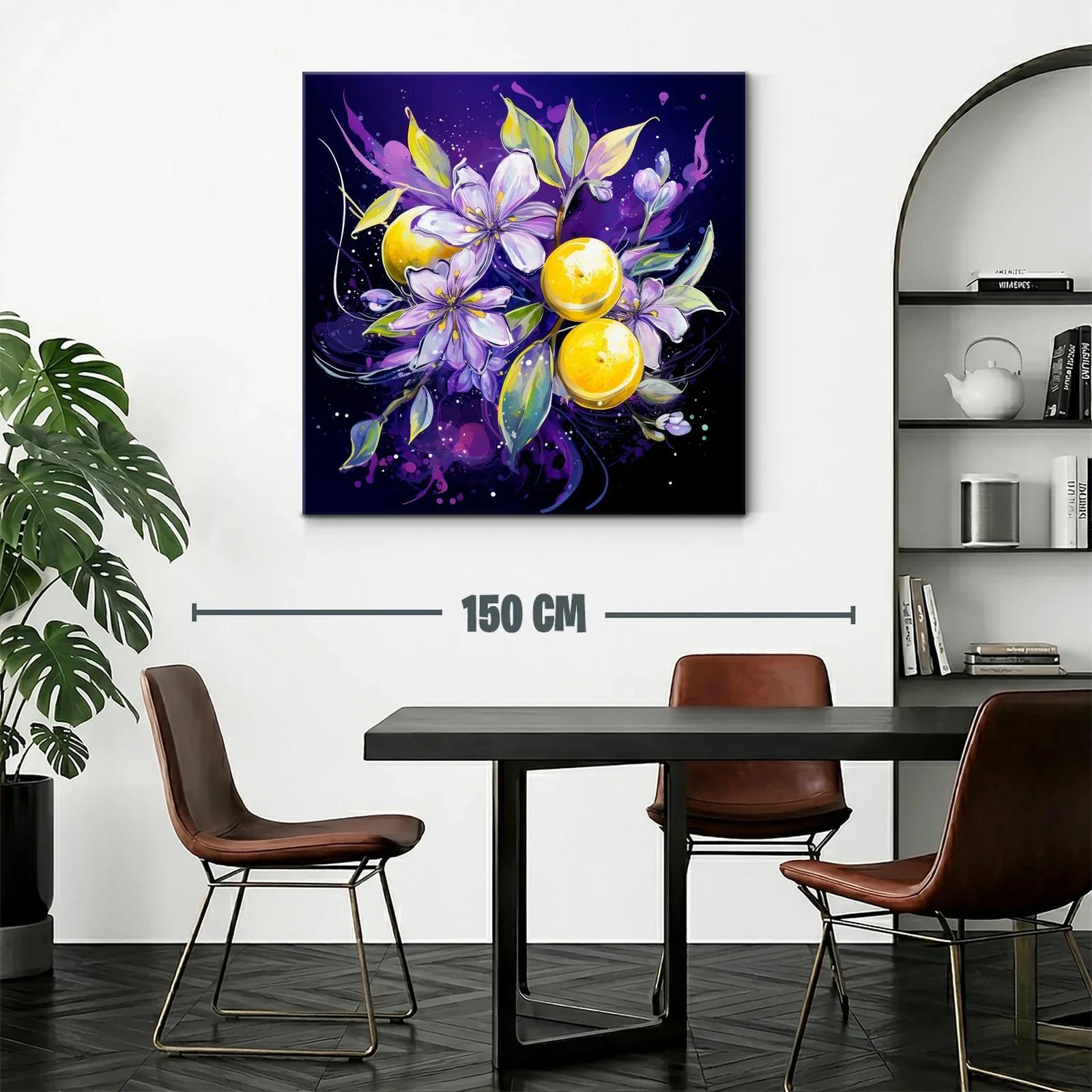 Composición vibrante con flores lilas y frutas amarillas — miniatura 2