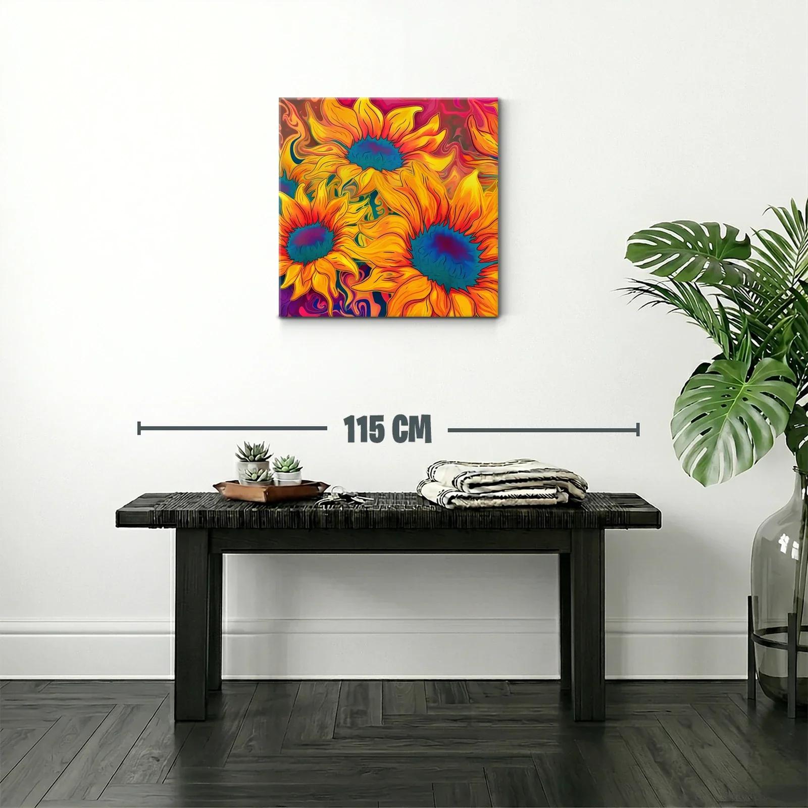 Cuadro vibrante con girasoles en tonos cálidos y contrastes azules — miniatura 2