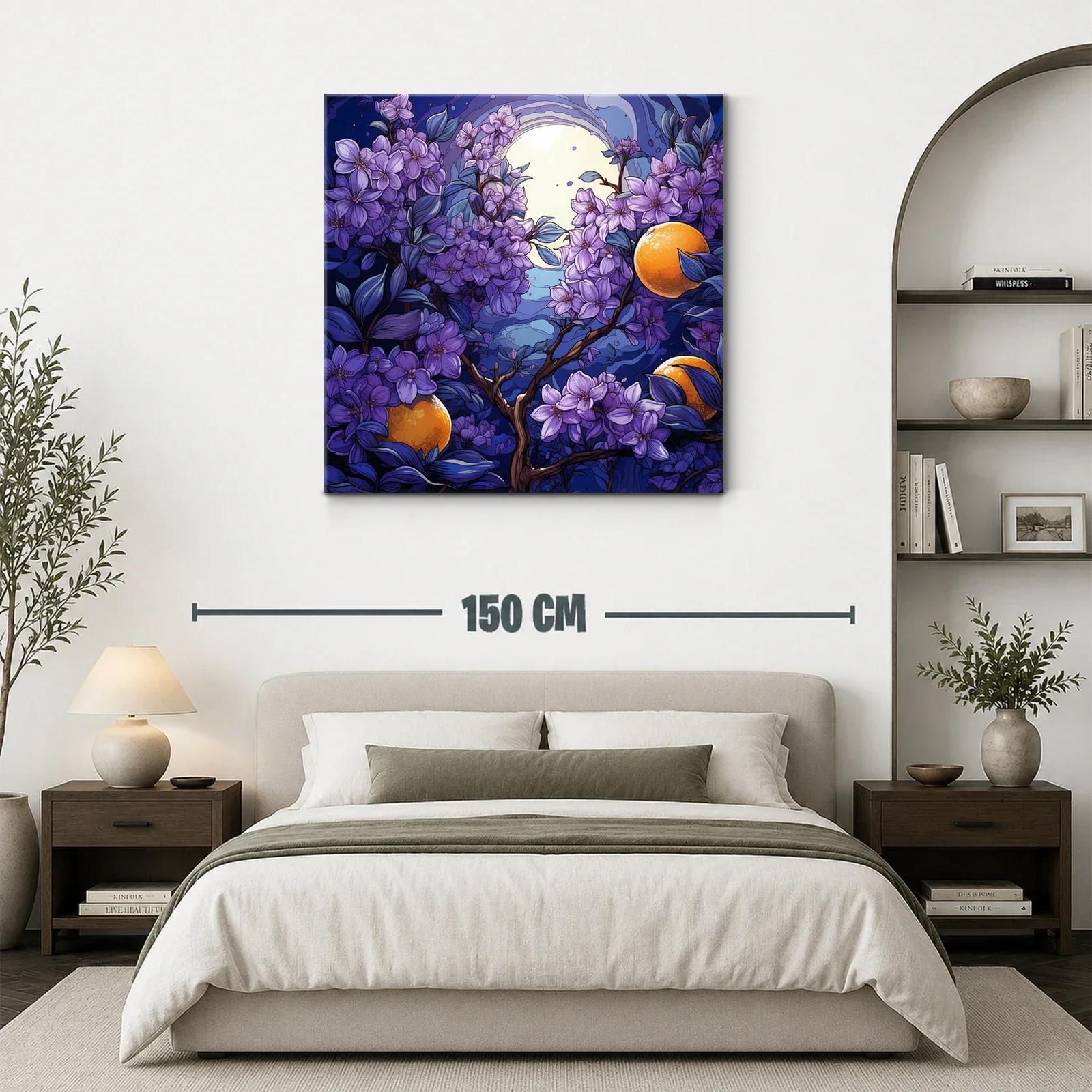 Flores violetas con luna llena y naranjas brillantes — miniatura 3