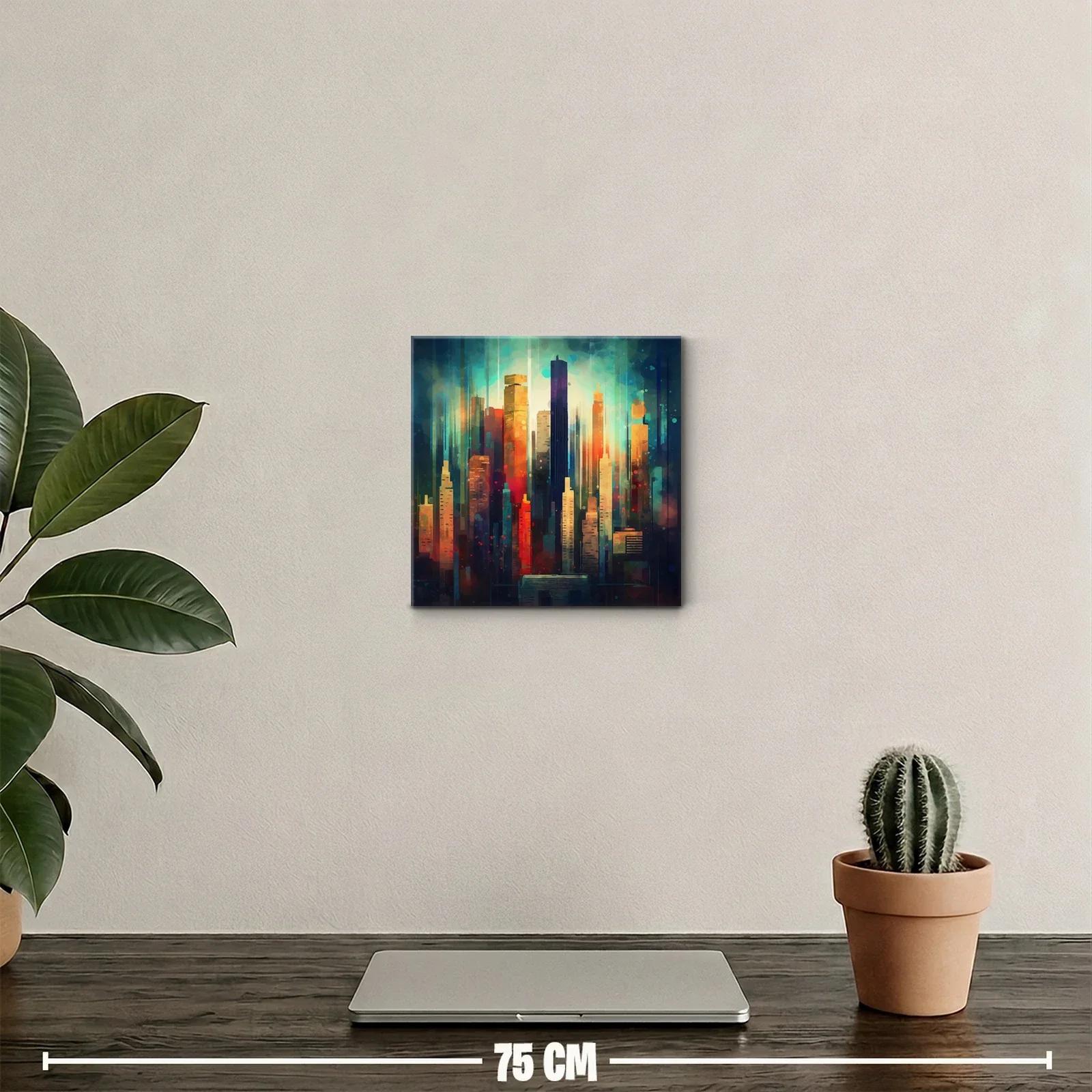 Cuadro urbano vibrante con luces y sombras en tonos cálidos — miniatura 2
