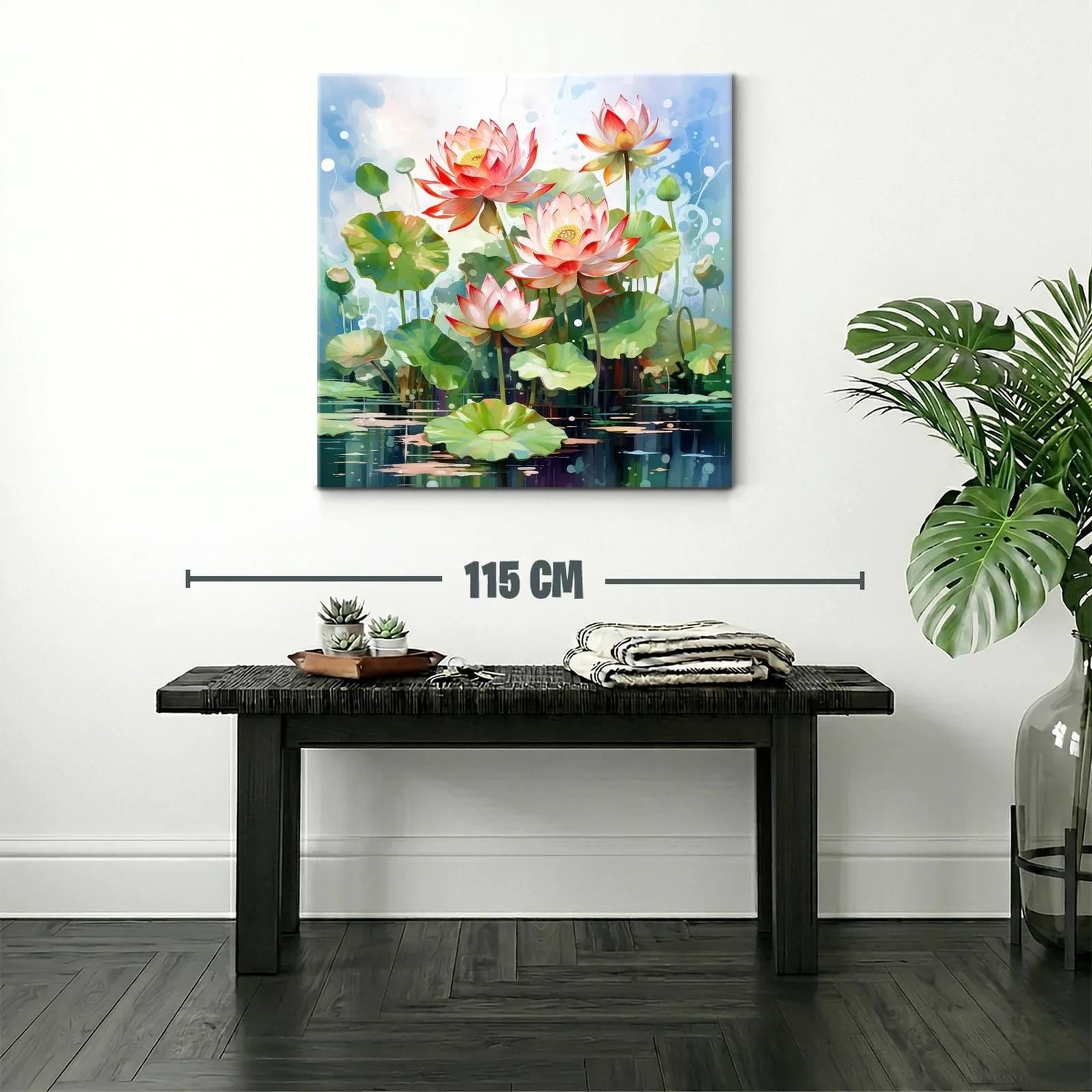Cuadro Lotus en agua con tonos suaves y vibrantes — miniatura 2