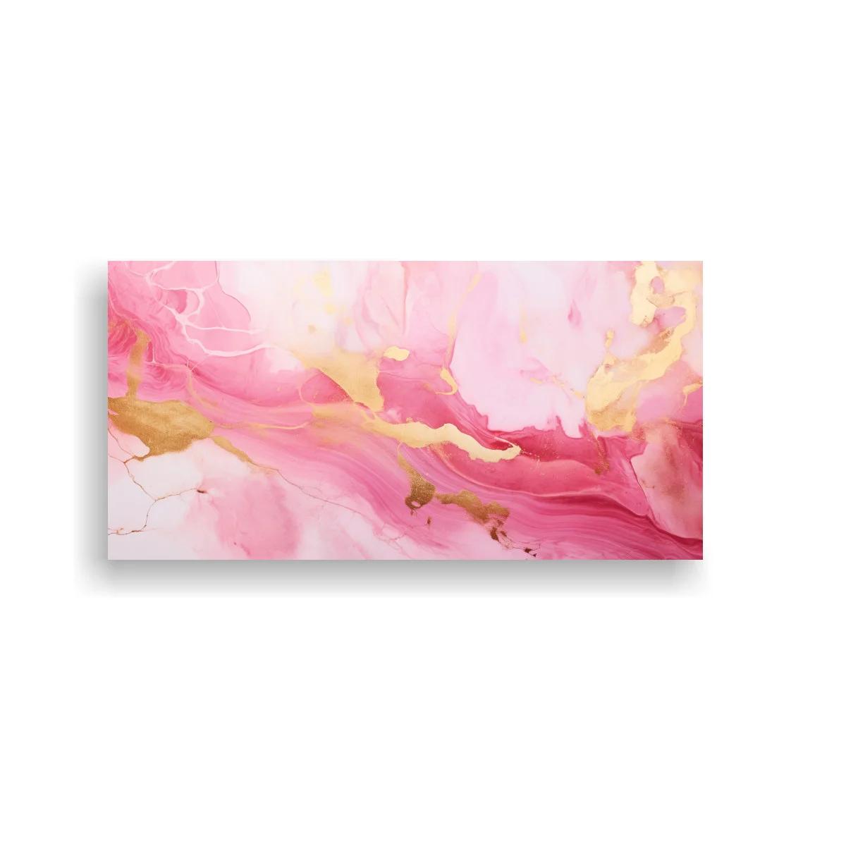 Cuadro mancha abstracta rosa y dorada con bandas fluidas — imagen principal