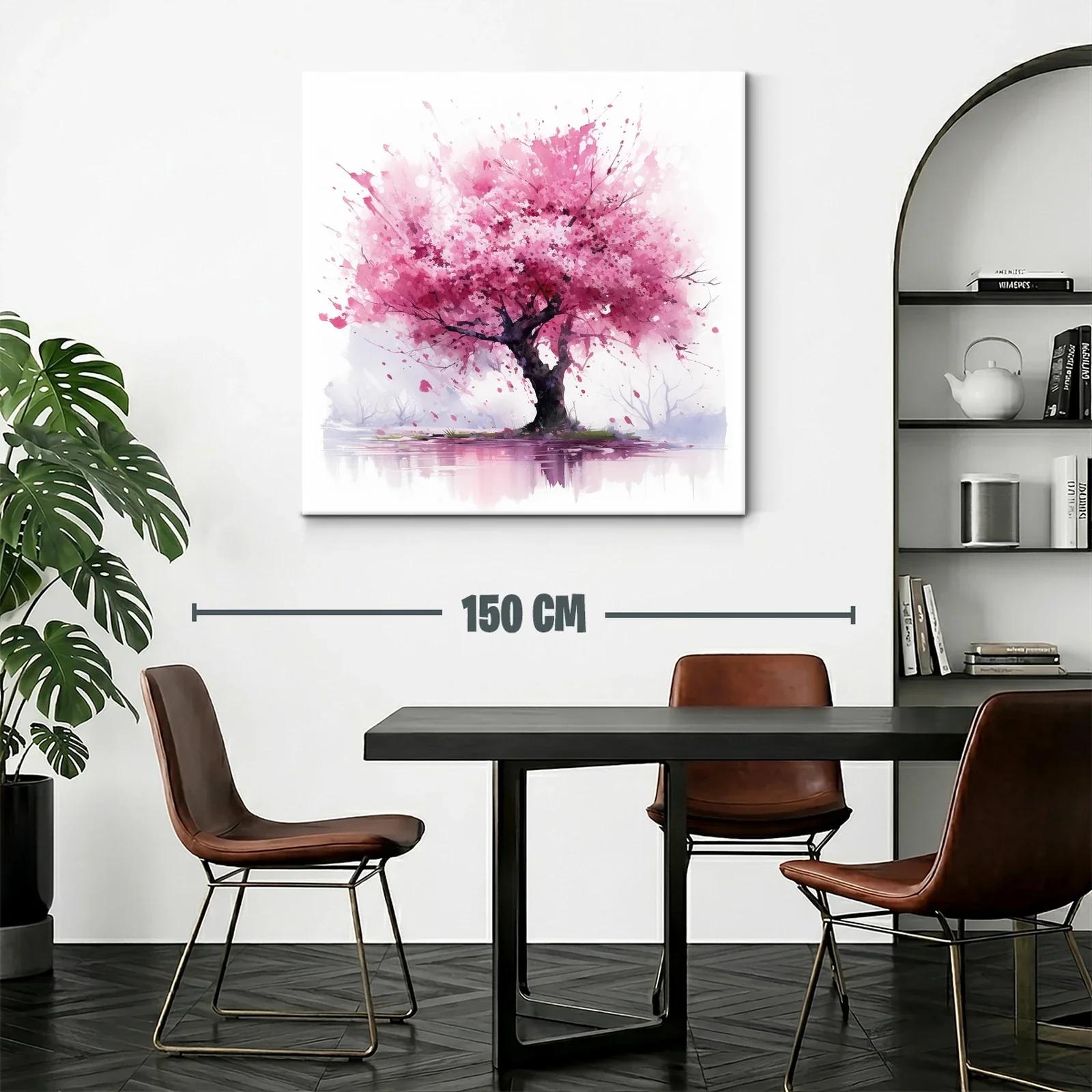 Árbol en flor rosa con reflejo sobre agua calma — miniatura 2