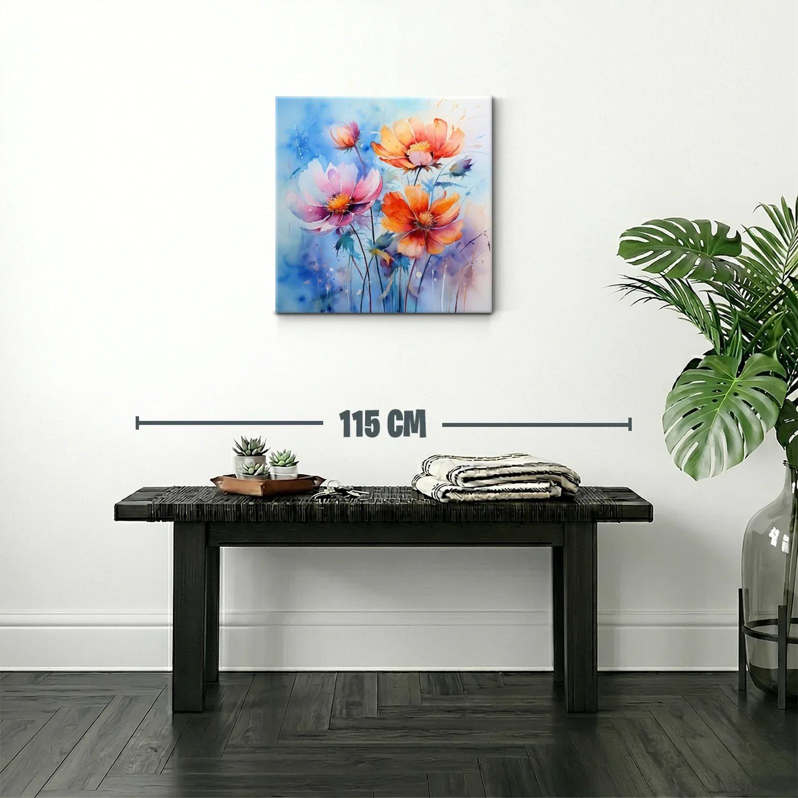 Vibrantes flores silvestres con tonos cálidos y fondo azul — miniatura 2