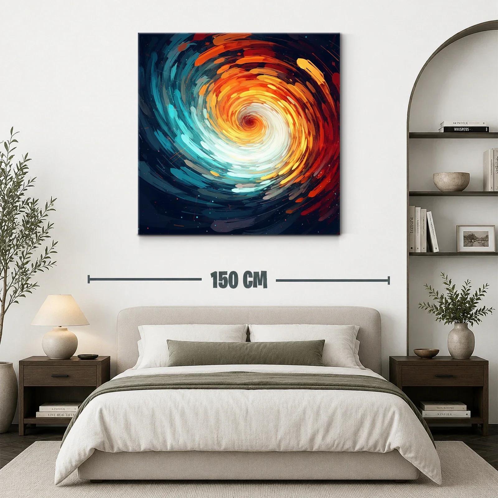 Cuadro abstracto espiral con tonos cálidos y fríos intensos — miniatura 3