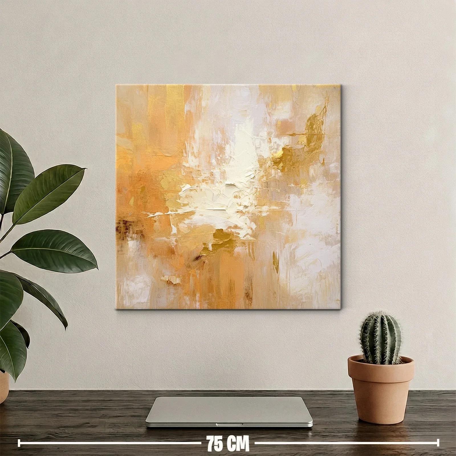 Cuadro abstracto en tonos cálidos con texturas doradas — miniatura 2