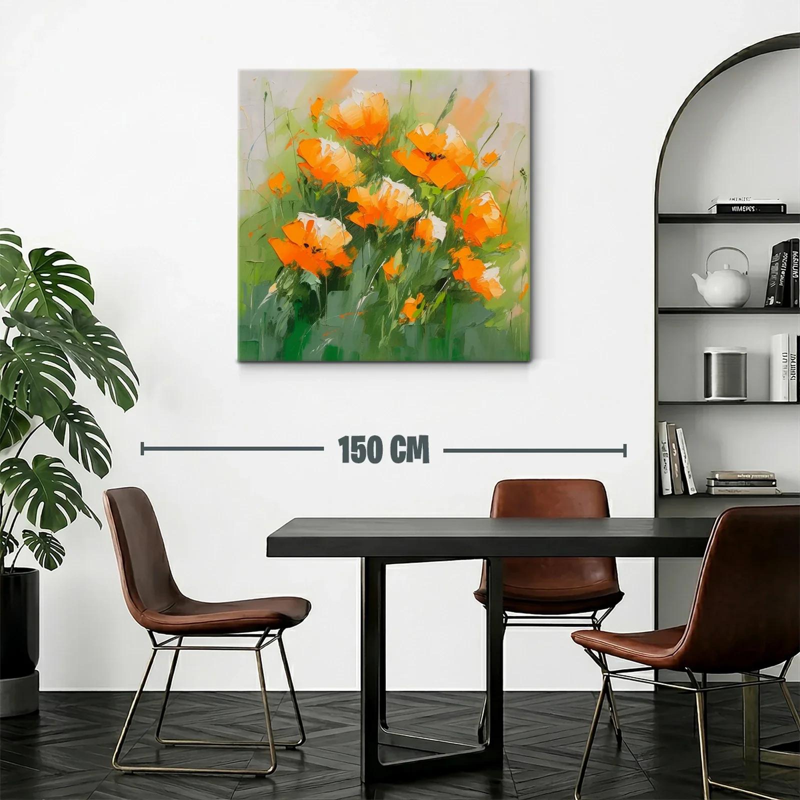 Cuadro con flores anaranjadas vibrantes y verde fresco — miniatura 2