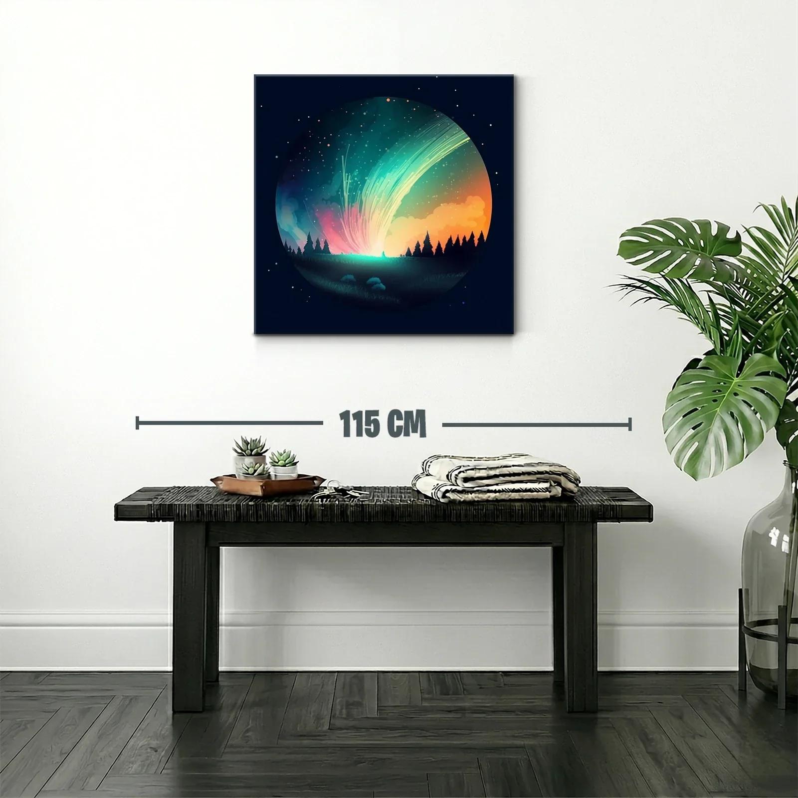 Cielo estrellado con auroras y bosque silueteado — miniatura 2