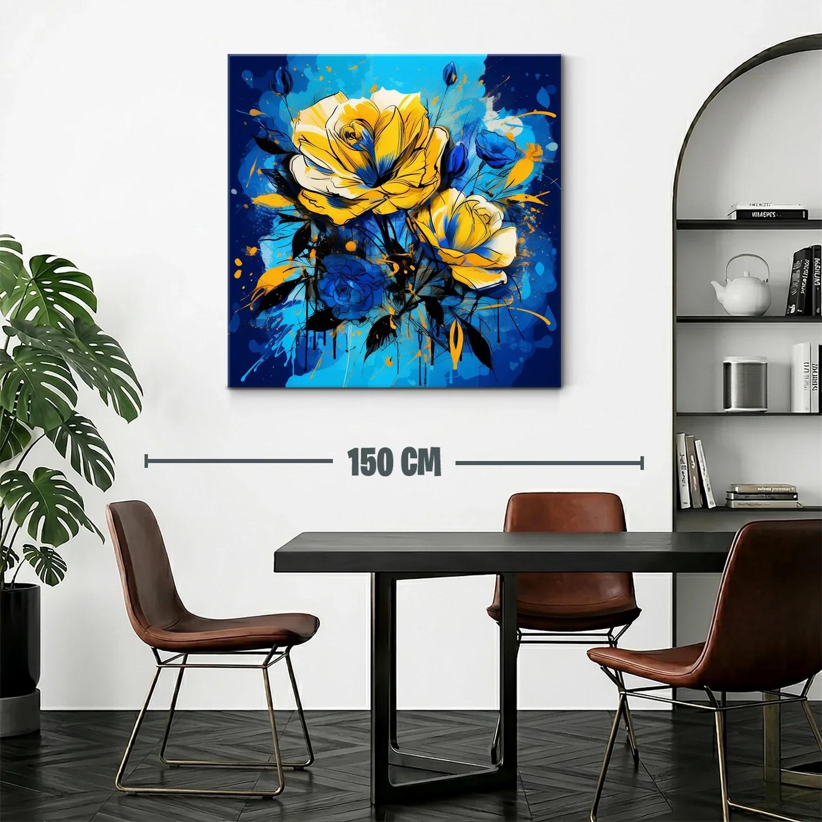 Cuadro floral vibrante con rosas en tonos azules y amarillos — miniatura 2