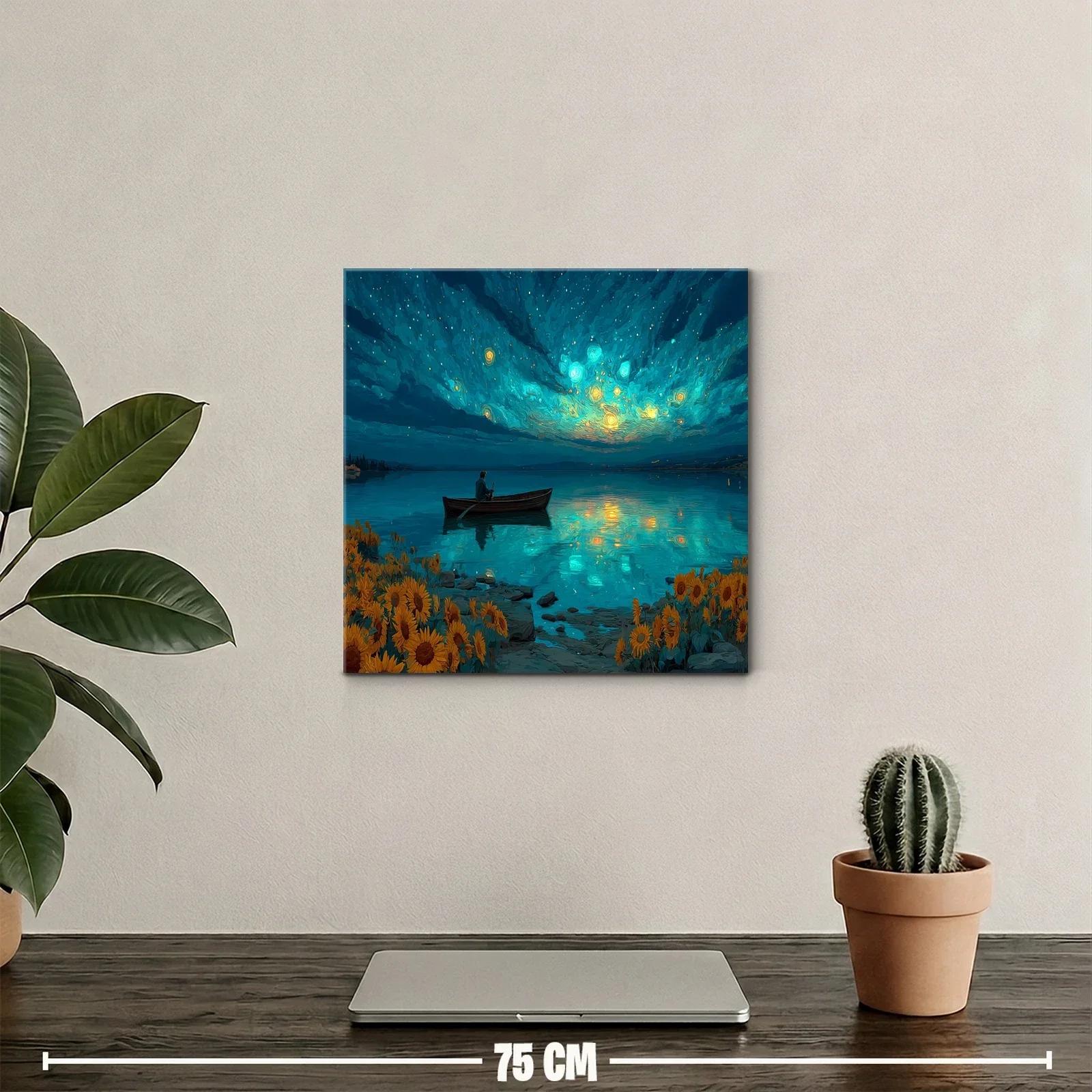 Tranquilidad nocturna entre girasoles y luz estelar — miniatura 2