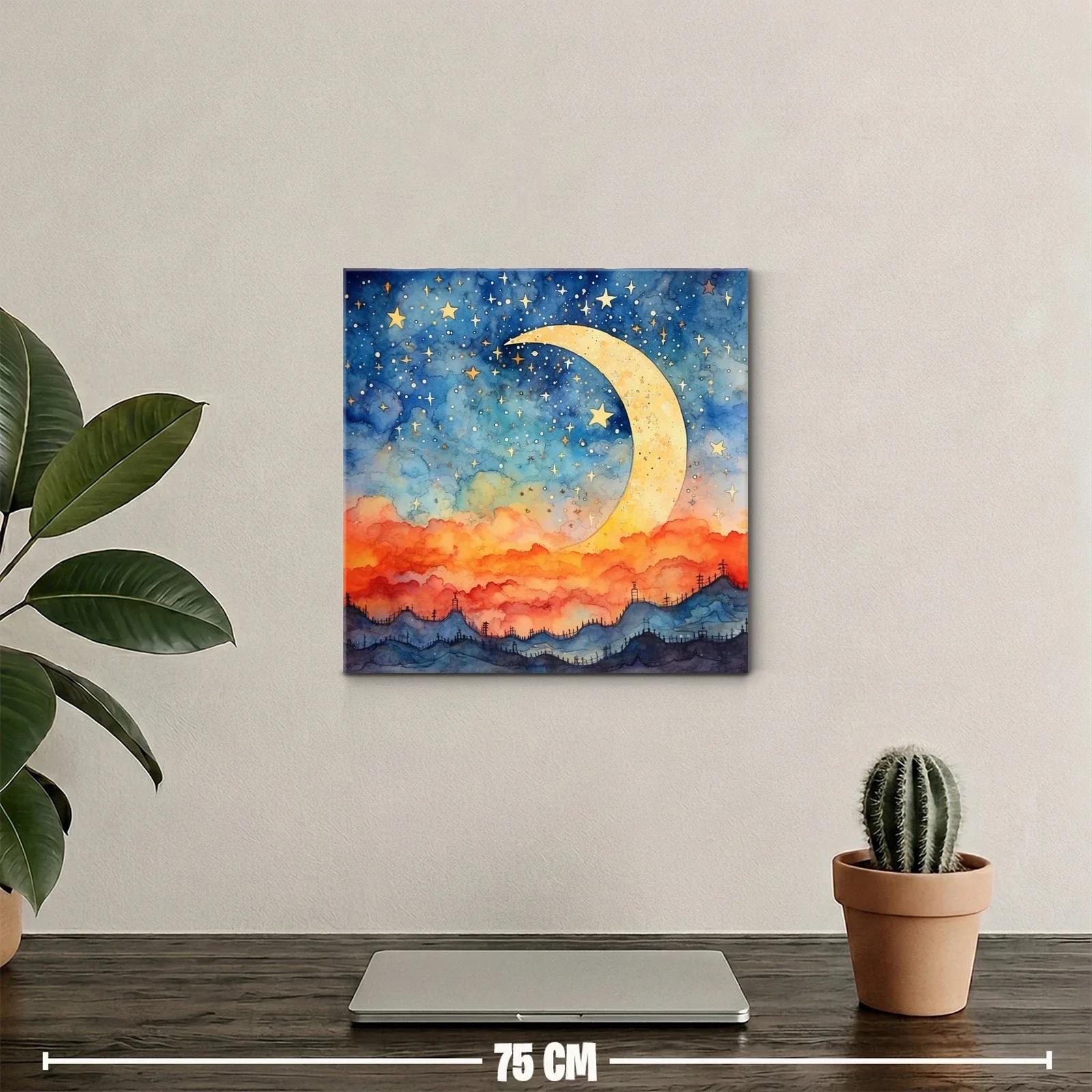 Puesta de sol mágica con luna y cielo estrellado — miniatura 2