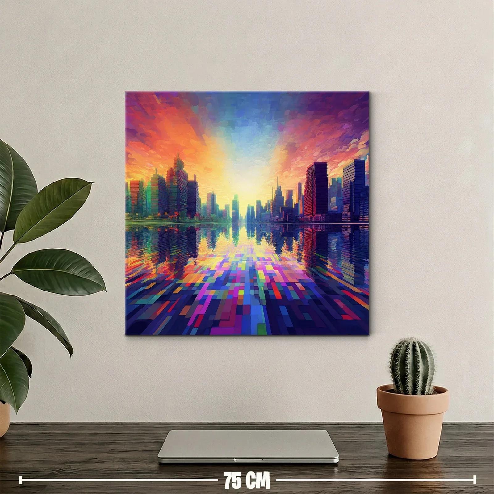 Atardecer vibrante en ciudad reflejada sobre agua — miniatura 2