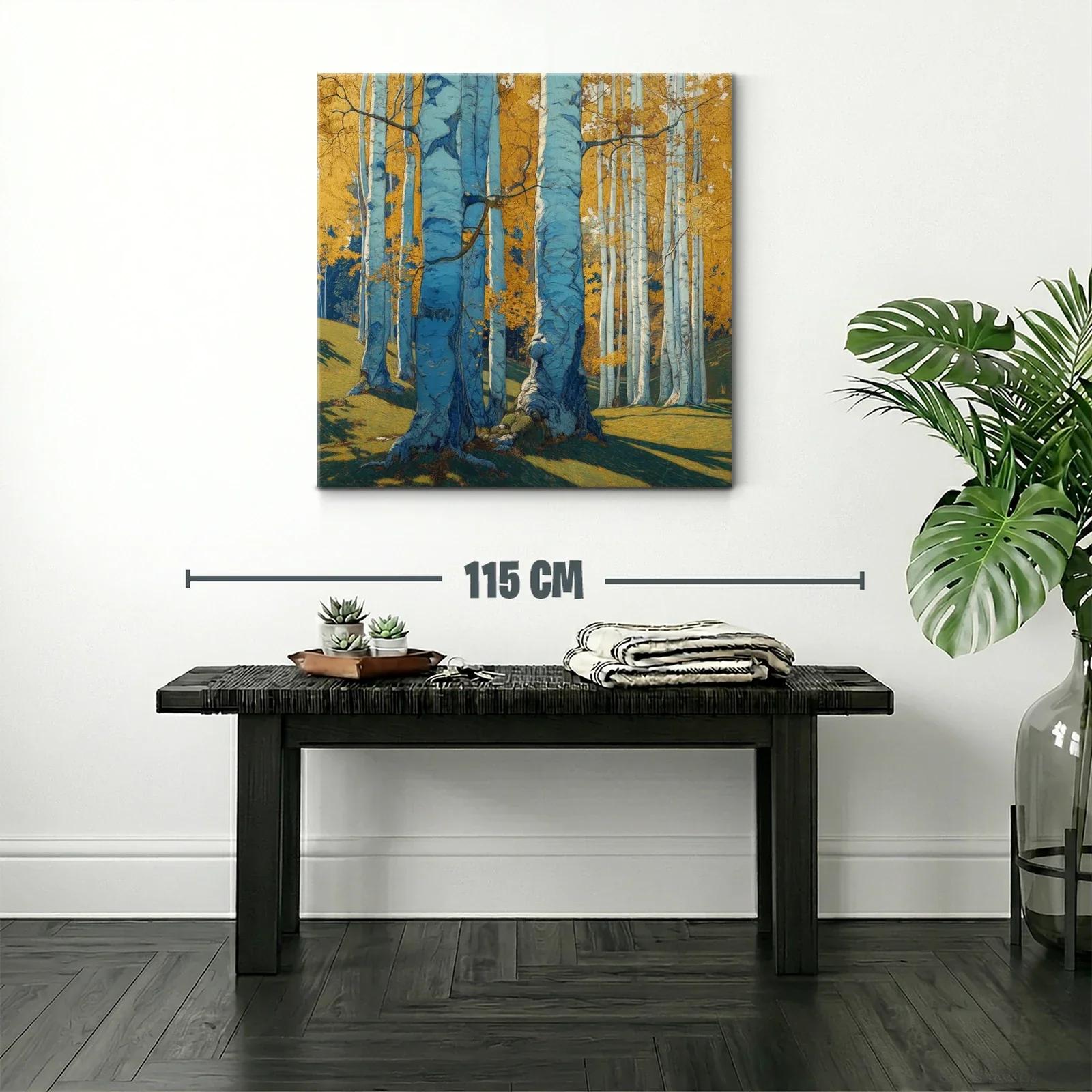 Bosque de abedules bajo luz dorada y sombras azules — miniatura 2