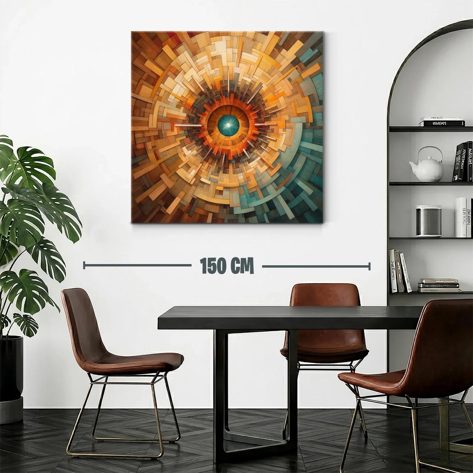 Cuadro abstracto con diseño geométrico en espiral de madera — miniatura 2