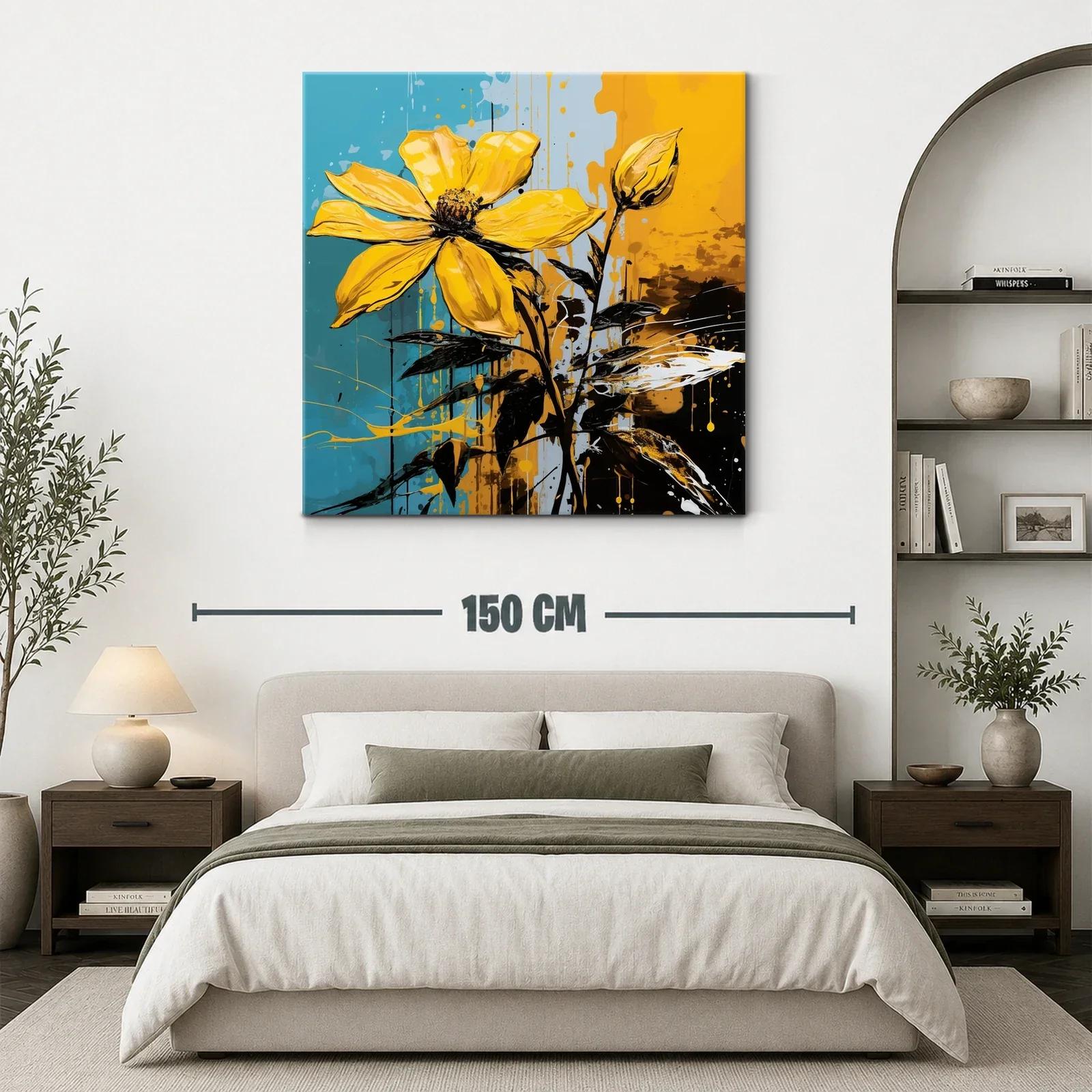 Flor amarilla vibrante sobre fondo azul y ocre — miniatura 3