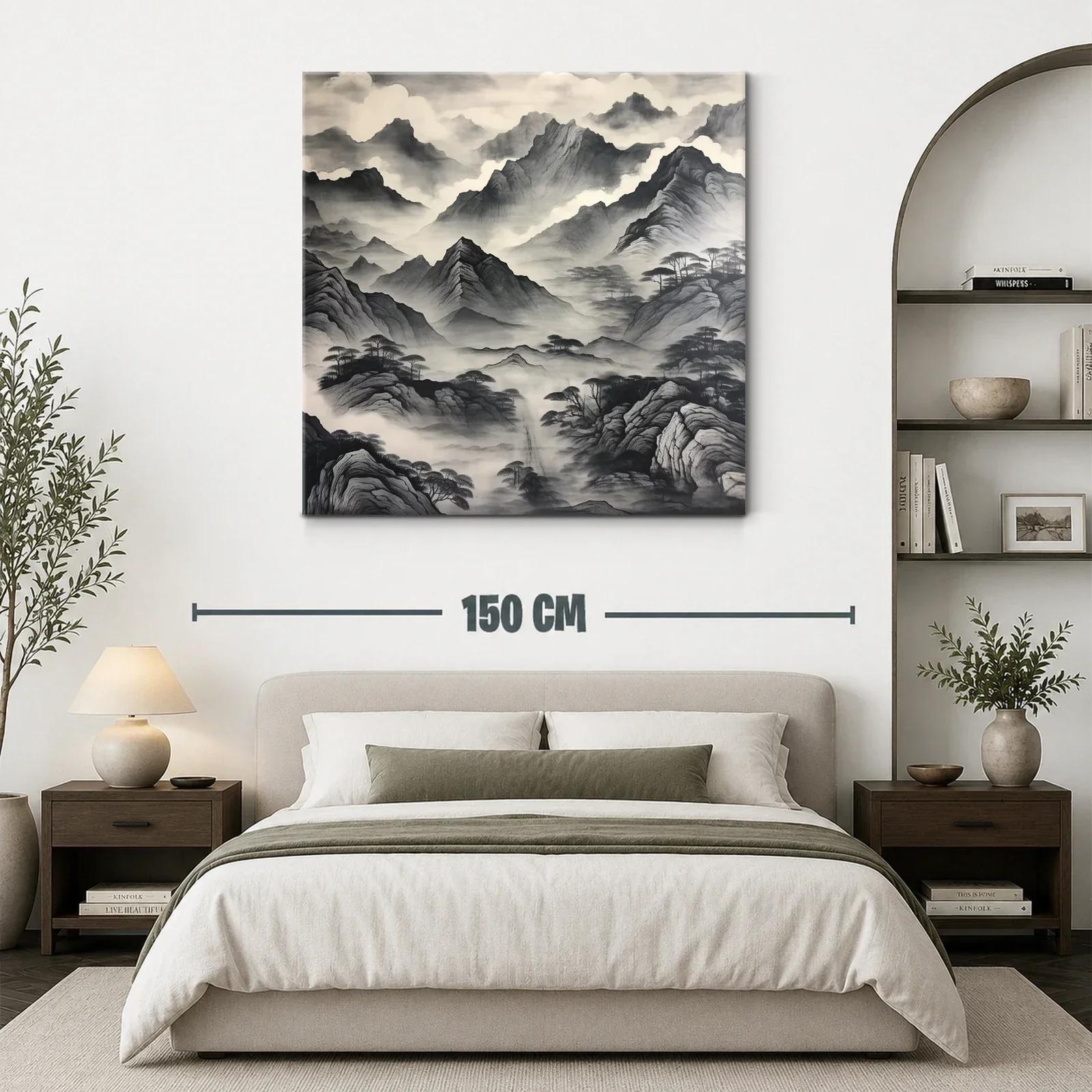 Paisaje de montañas entre niebla en tonos grises y negros — miniatura 3