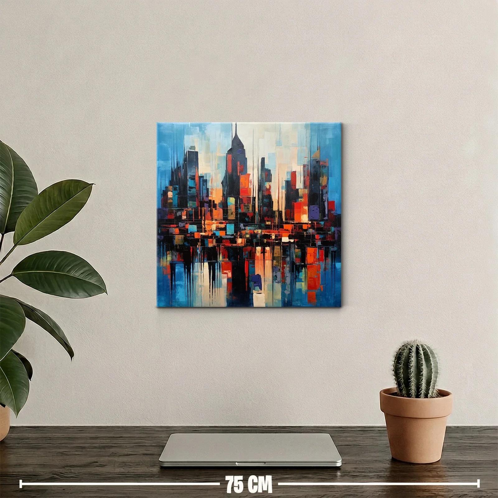 Ciudad abstracta con vibrantes tonos cálidos y fríos al atardecer — miniatura 2