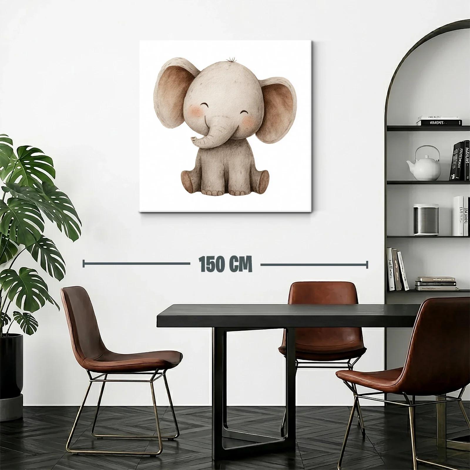 Cuadro infantil elefante adorable con tonos neutros suaves — miniatura 2