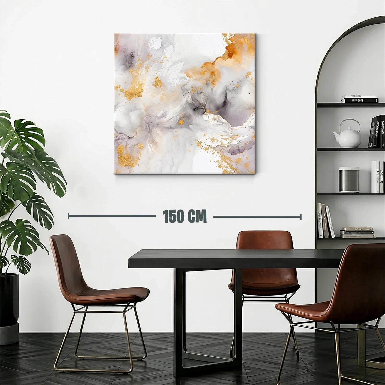 Cuadro abstracto con tonos dorados y grisáceos delicados — miniatura 2
