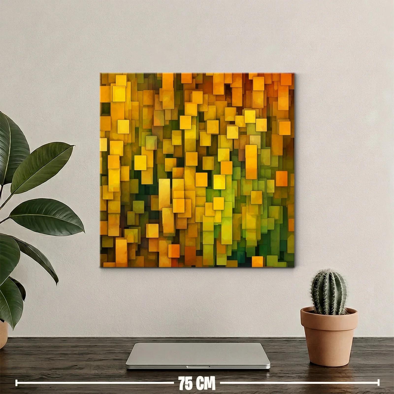 Cuadro abstracto con formas geométricas en tonos amarillos — miniatura 2