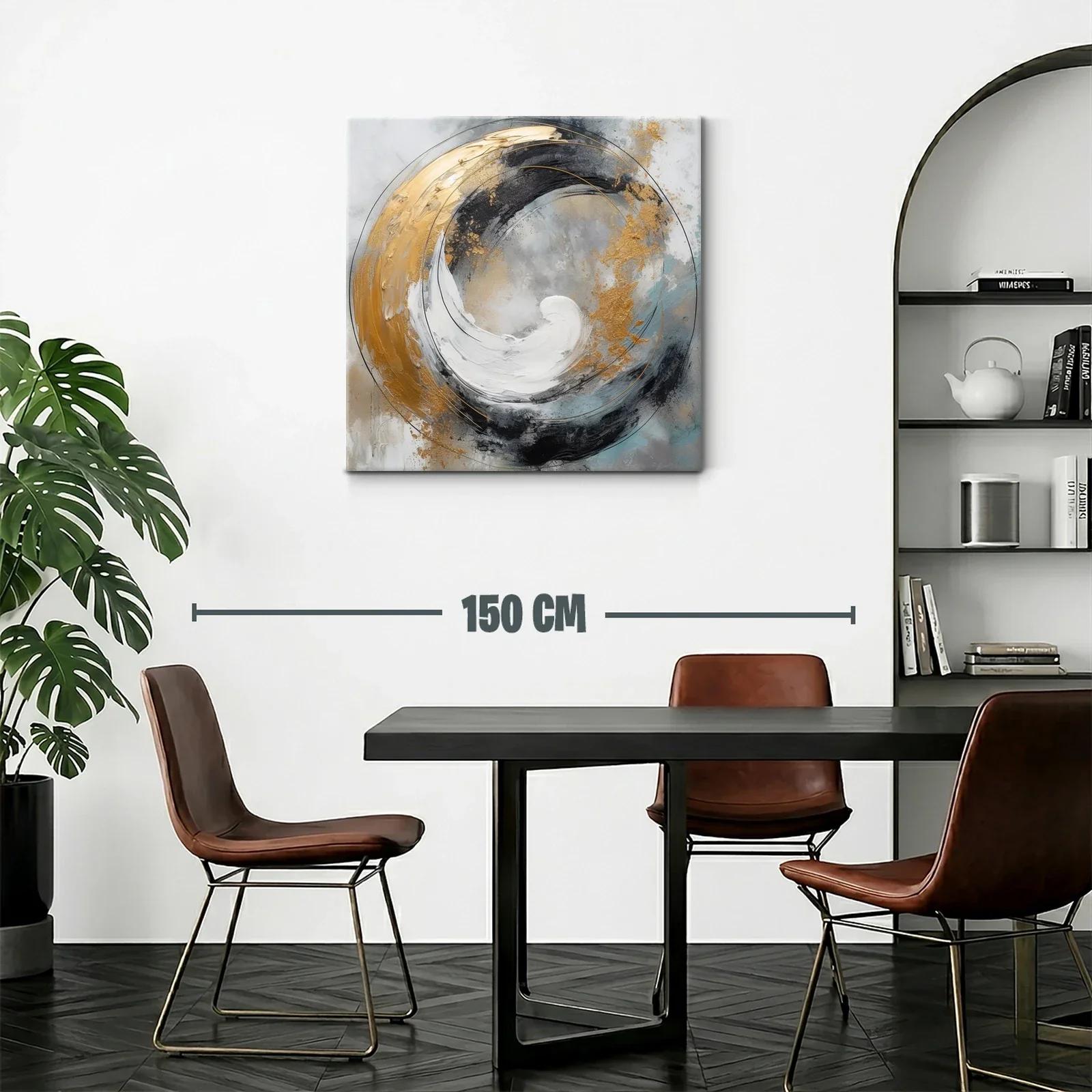 Cuadro Abstracto con Espirales Doradas y Tonos Neutros — miniatura 2