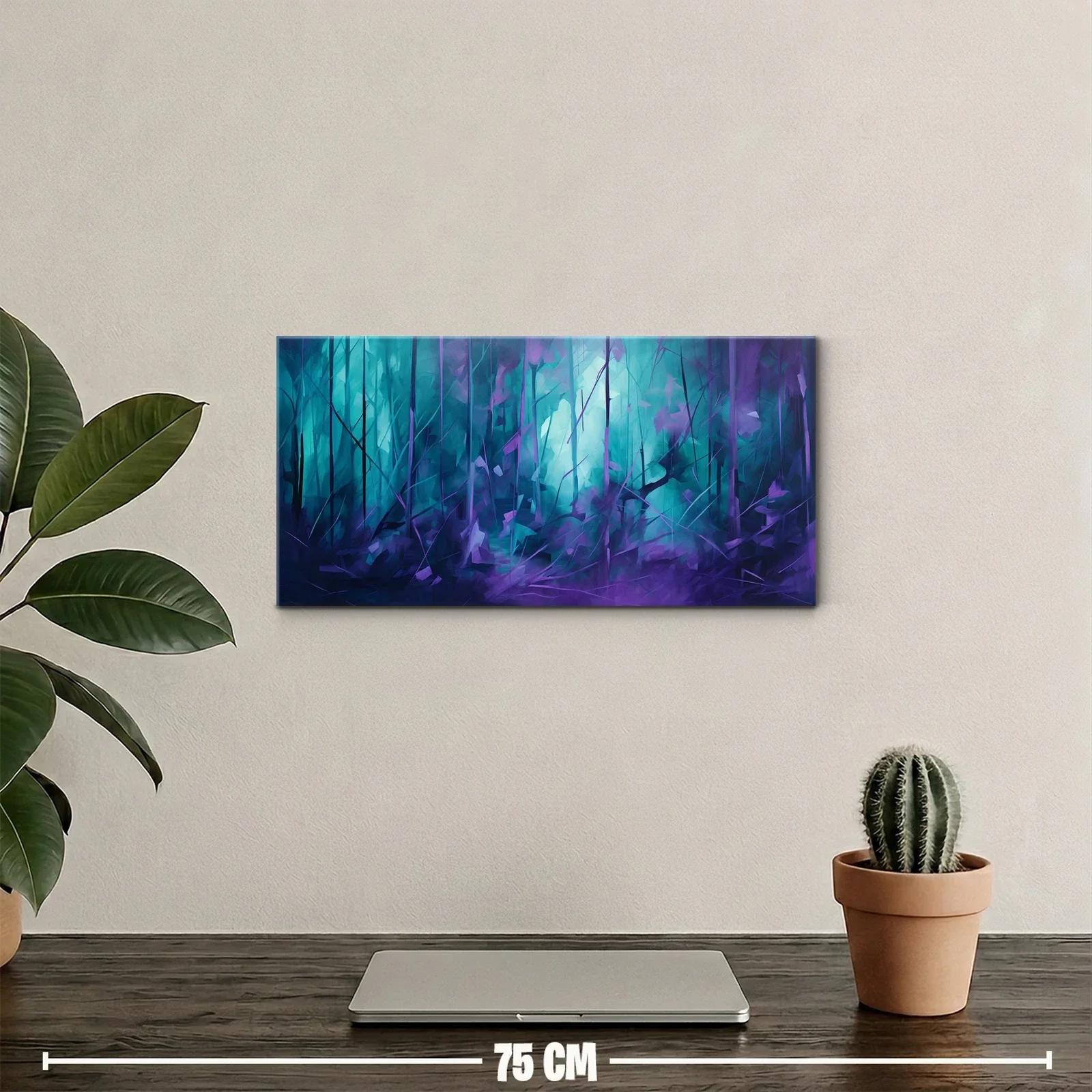 Cuadro bosque de árboles delgados en azul turquesa y violeta — miniatura 2