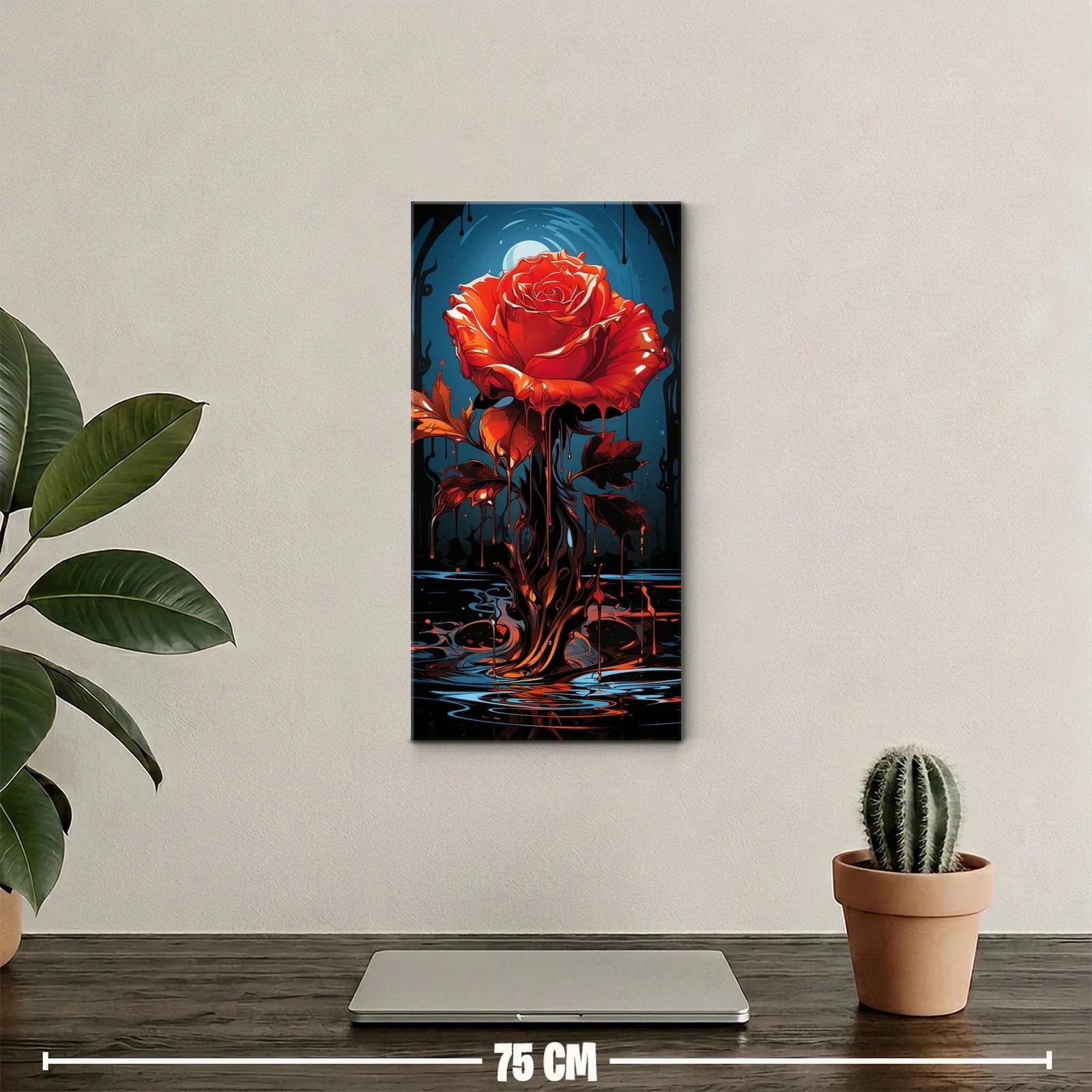 Cuadro rosa roja con goteos y fondo azul profundo — miniatura 2