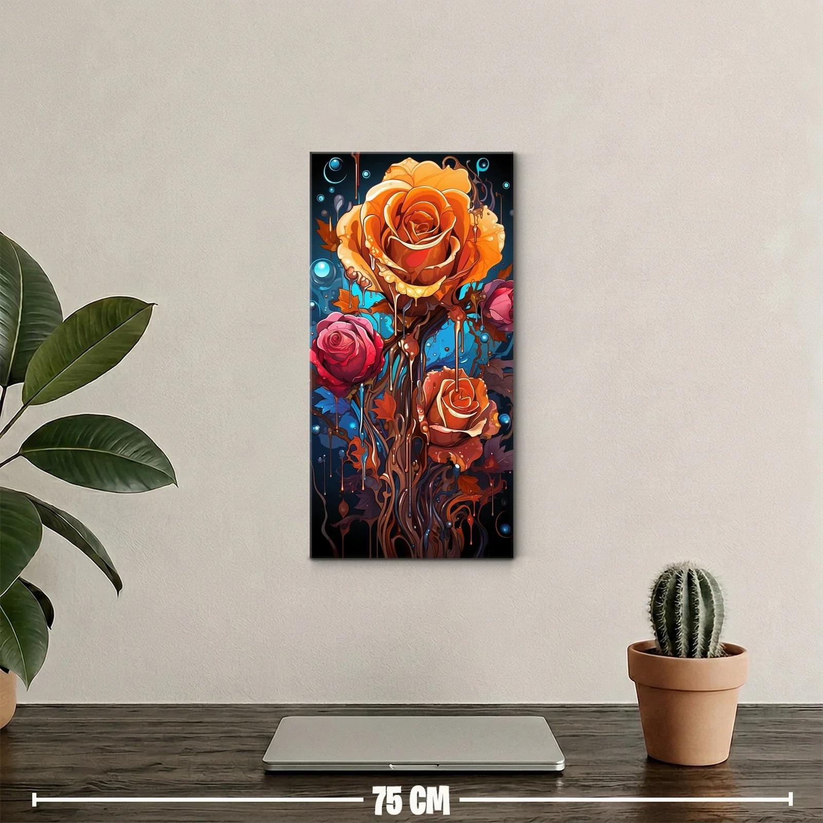 Cuadro rosa naranja con tallos fluidos y brillos azules — miniatura 2