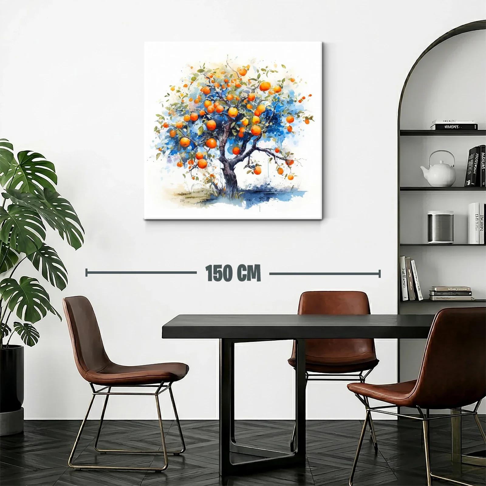 Árbol de naranjas vibrantes con fondo azul y blanco — miniatura 2