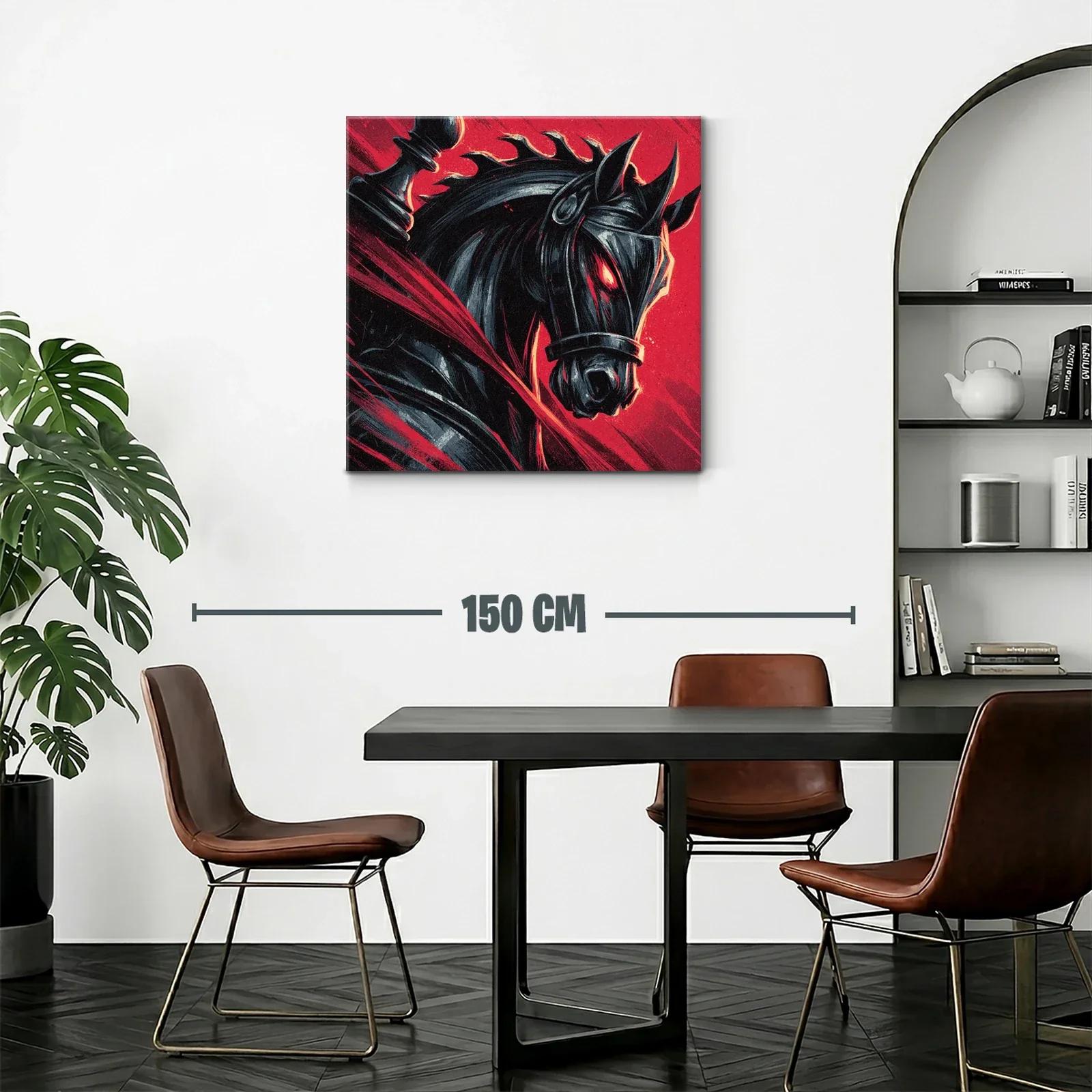 Caballo negro con ojos ardientes en fondo rojo vibrante — miniatura 2