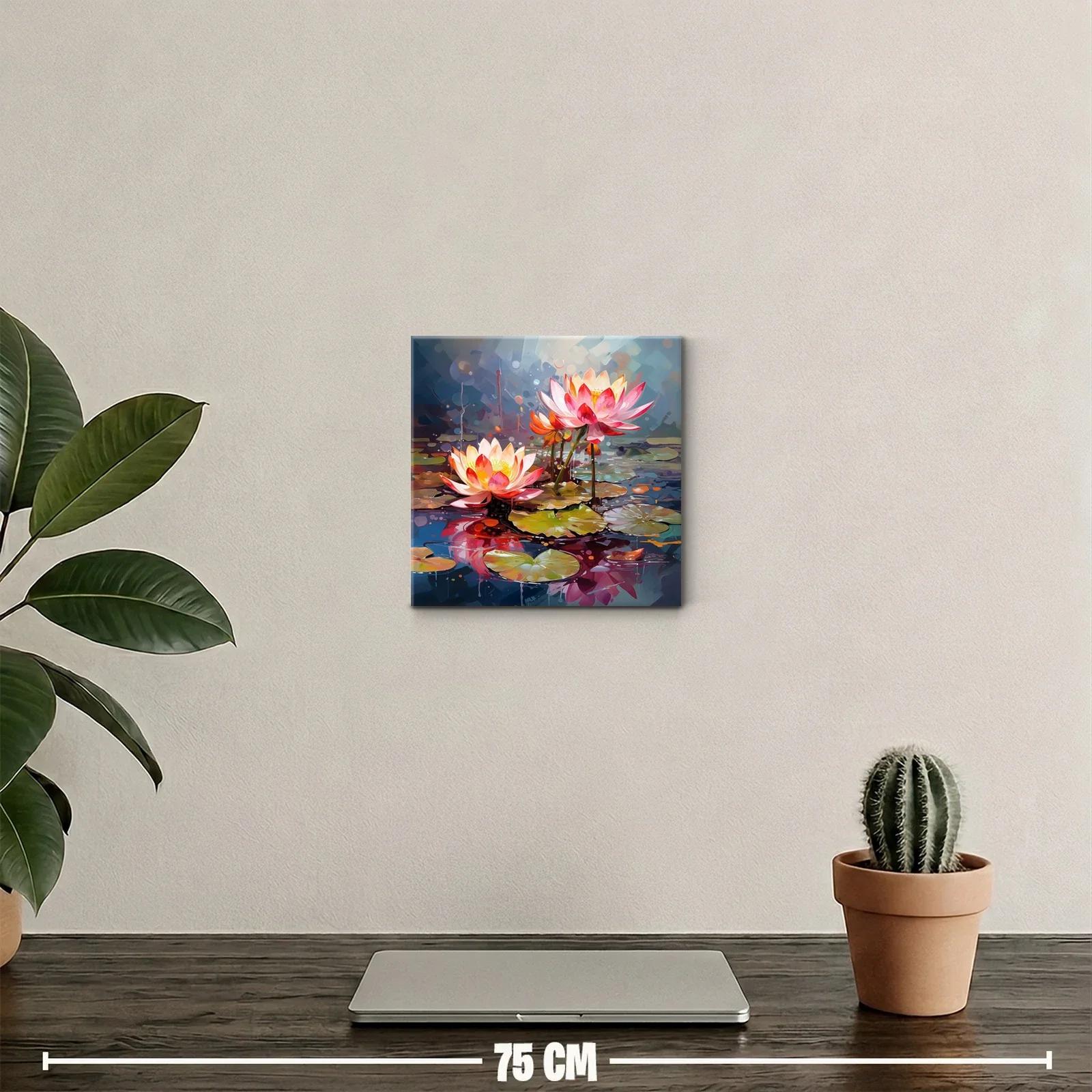 Flores de loto en estanque con vibrantes tonos cálidos — miniatura 2