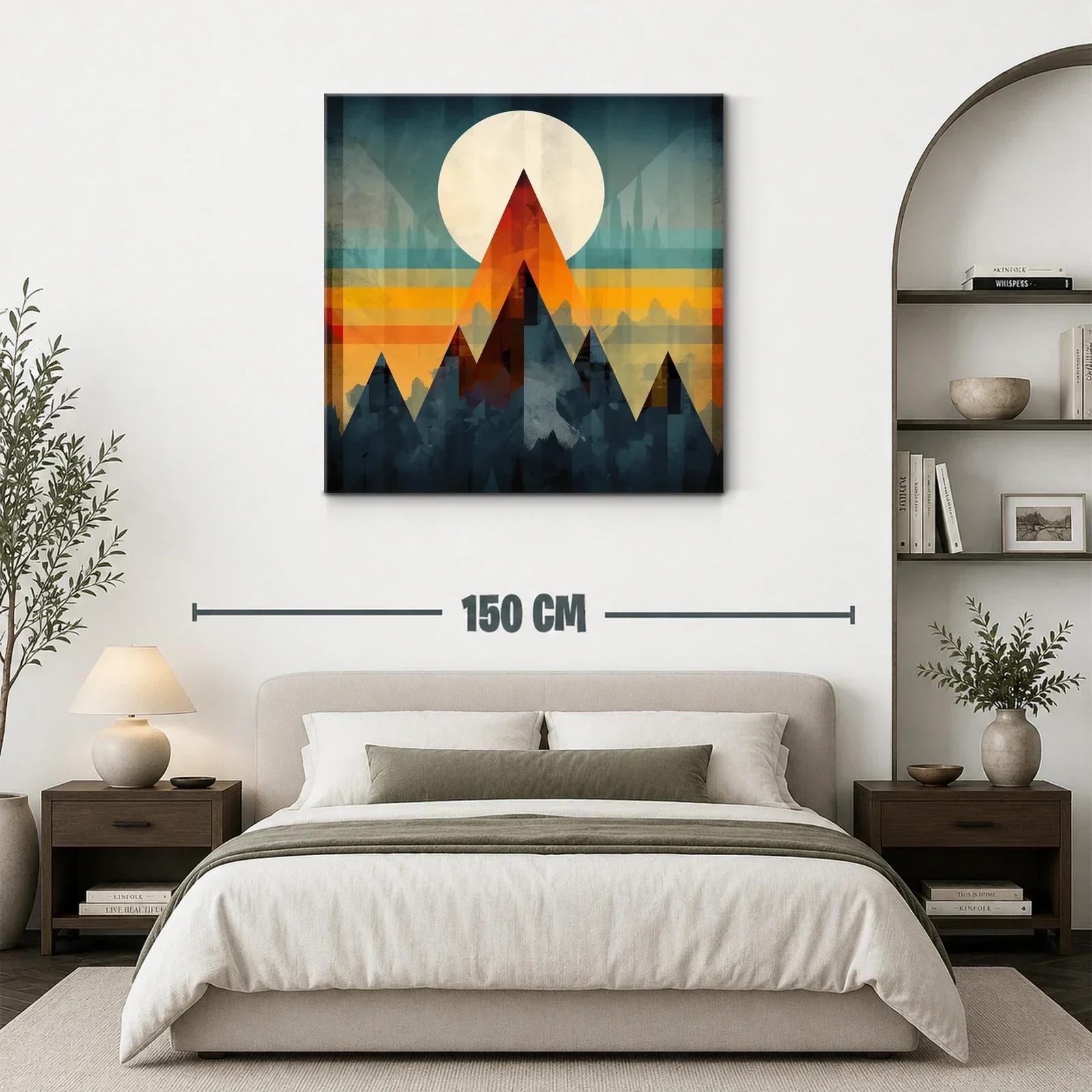 Montañas geométricas con sol radiante en tonos cálidos — miniatura 3