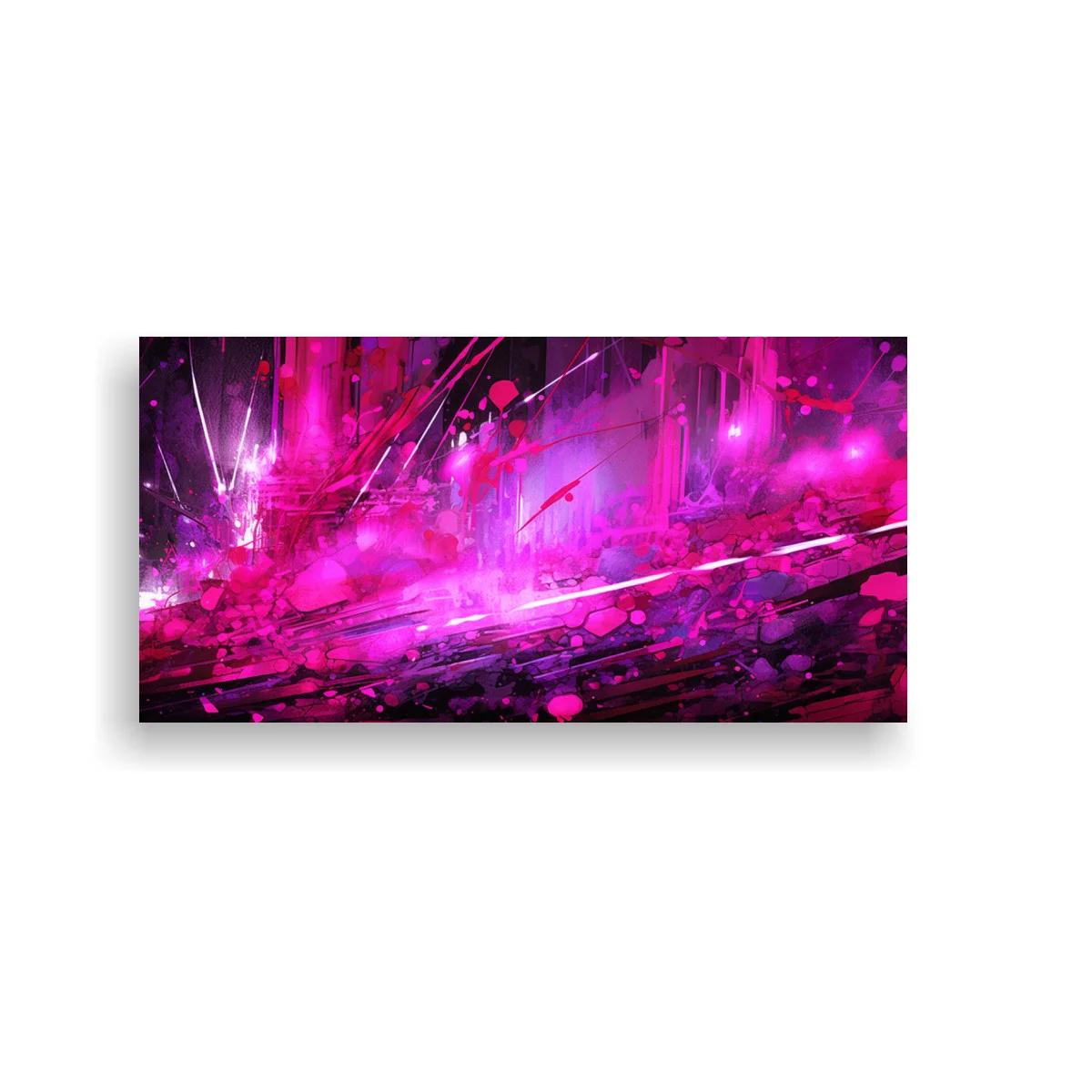 Cuadro paisaje urbano abstracto en magenta con luces difusas — imagen principal