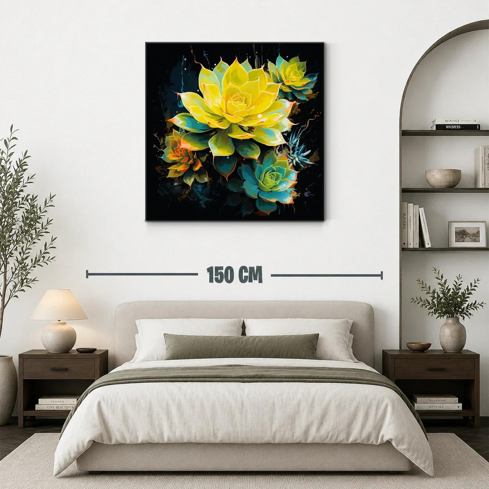 Cuadro floral vibrante con tonos amarillos y verdes — miniatura 3