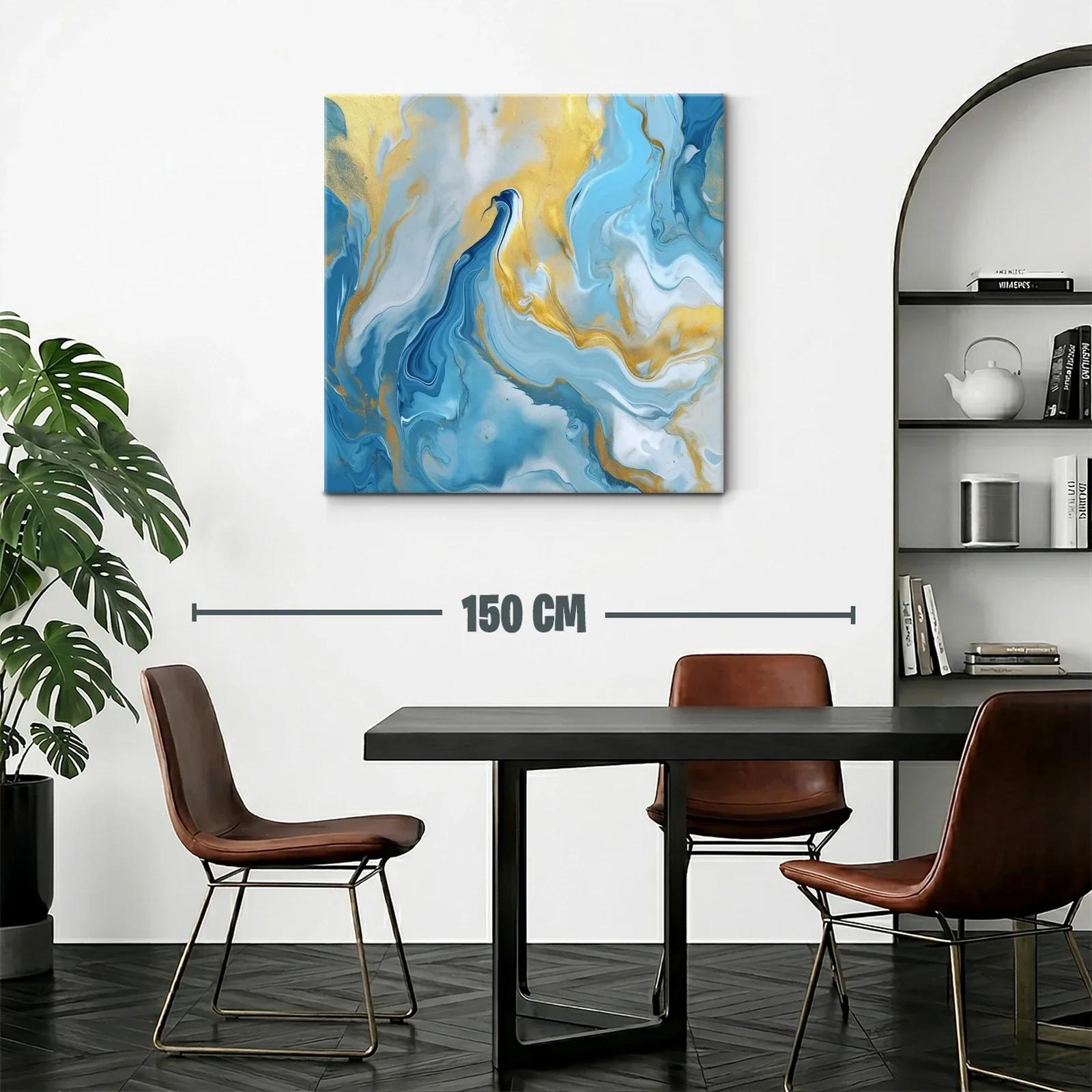Cuadro abstracto con tonos azules y dorados vibrantes — miniatura 2