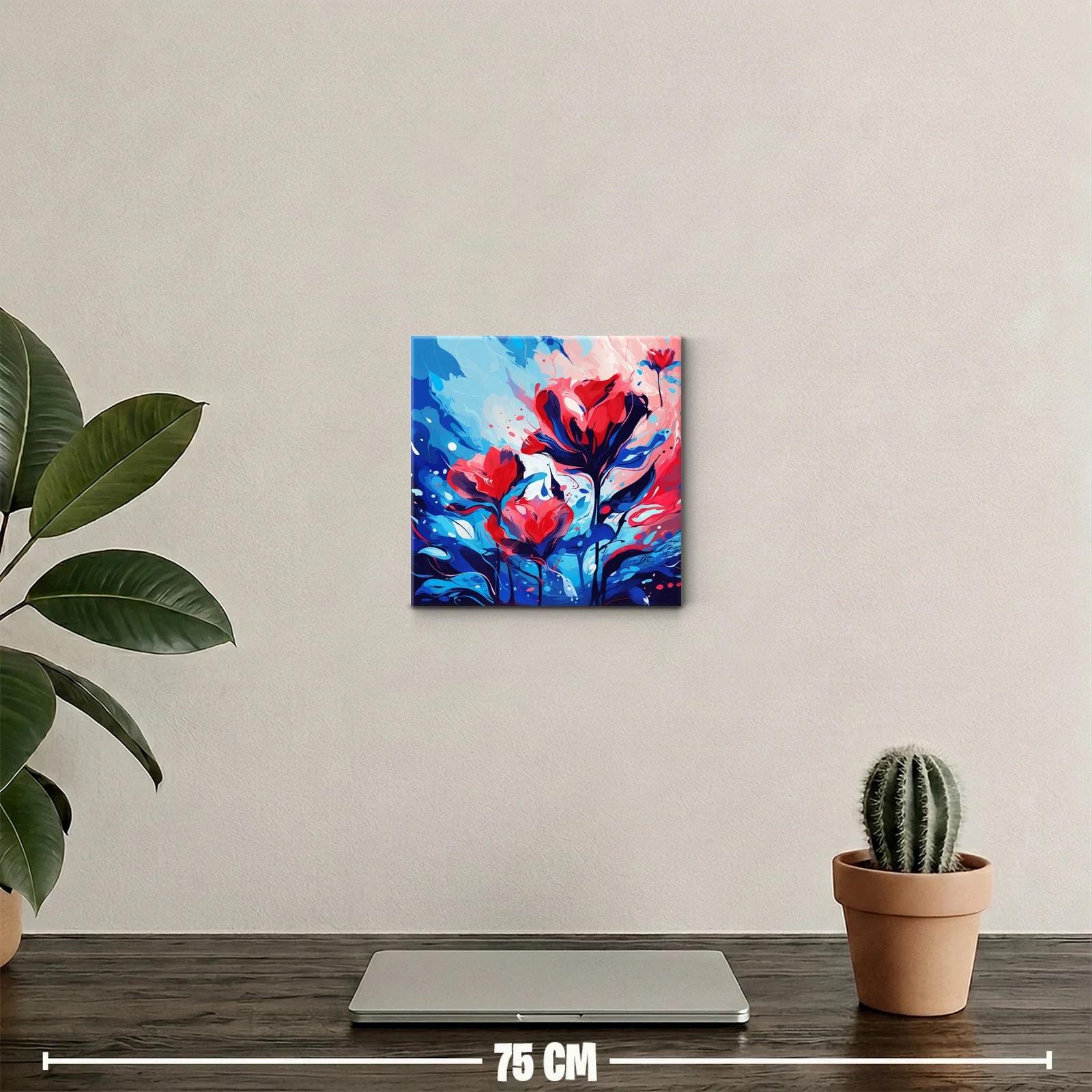 Cuadro vibrante con flores en tonos rojos y azules intensos — miniatura 2