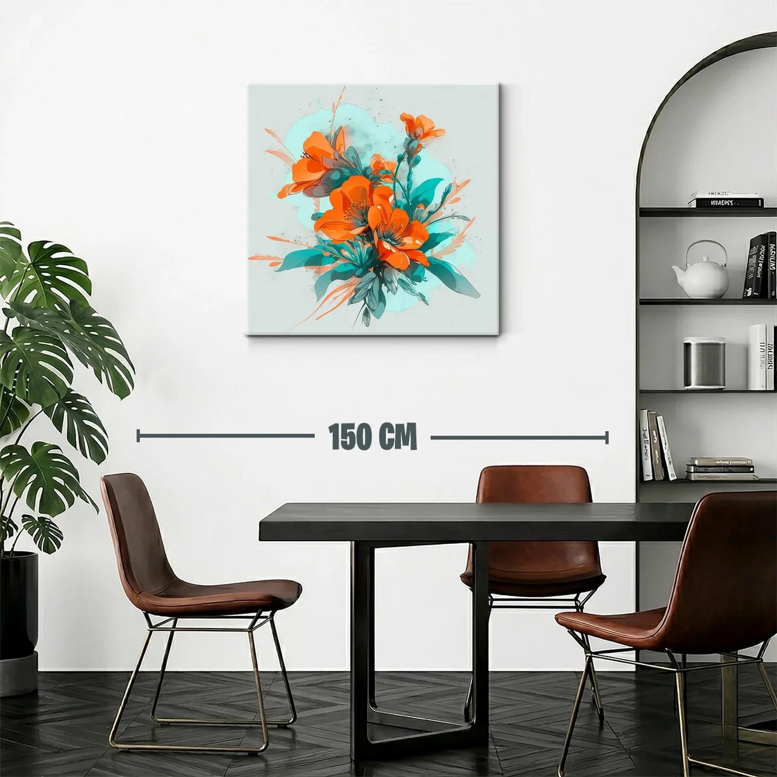 Cuadro floral con vibrante combinación de naranjas y turquesas — miniatura 2