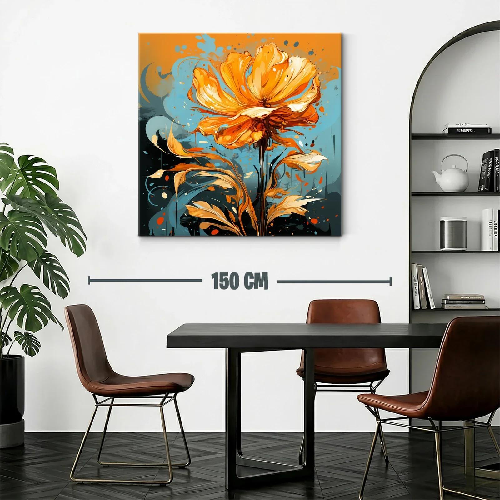 Flor vibrante en tonos cálidos y fondo azul intenso — miniatura 2