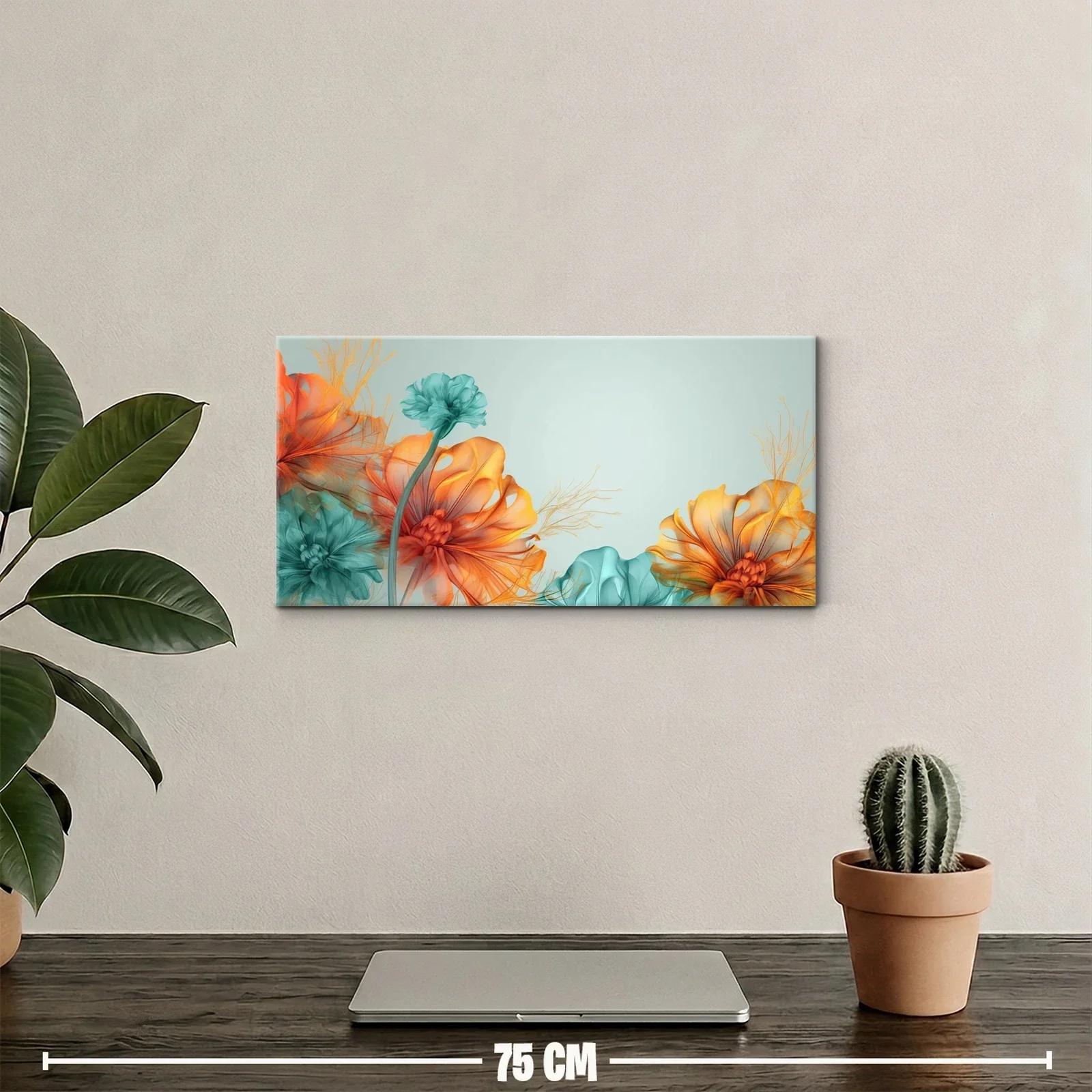 Cuadro peonías anaranjadas con flores turquesa — miniatura 2