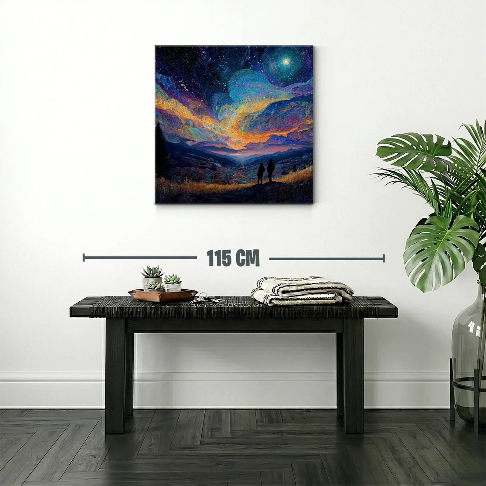 Paisaje nocturno con cielo estrellado y figuras en silueta — miniatura 2