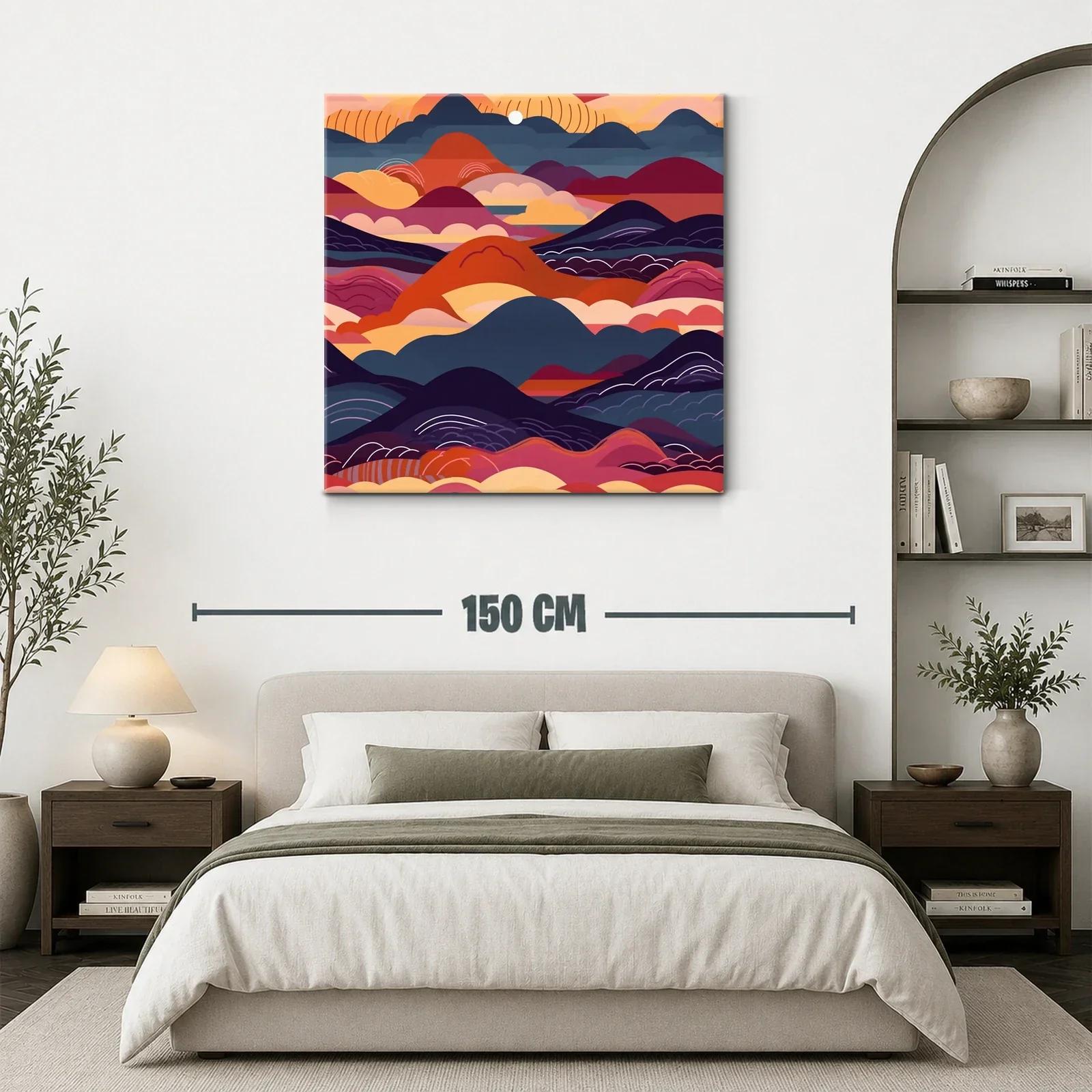 Cuadro abstracto con montañas y cielo en tonos cálidos — miniatura 3