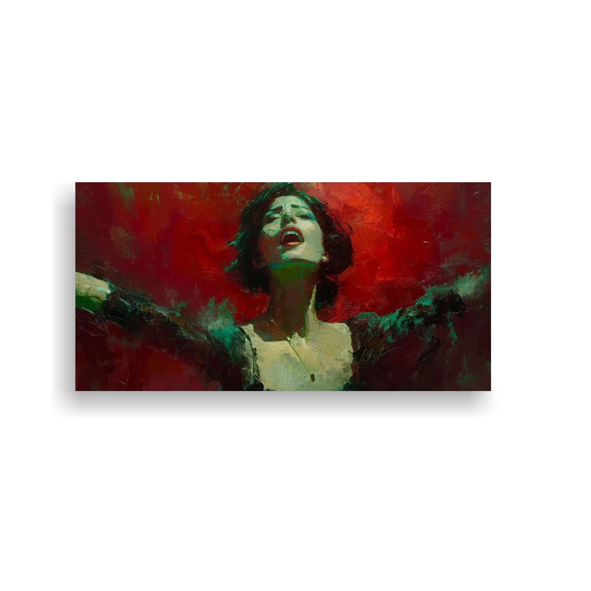 Cuadro mujer con los brazos abiertos sobre fondo rojo — imagen principal