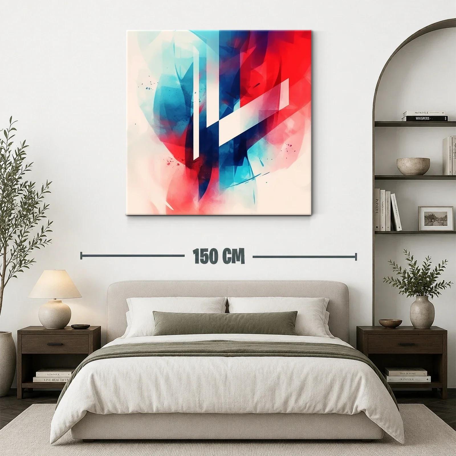 Cuadro abstracto con formas geométricas en azul y rojo — miniatura 3