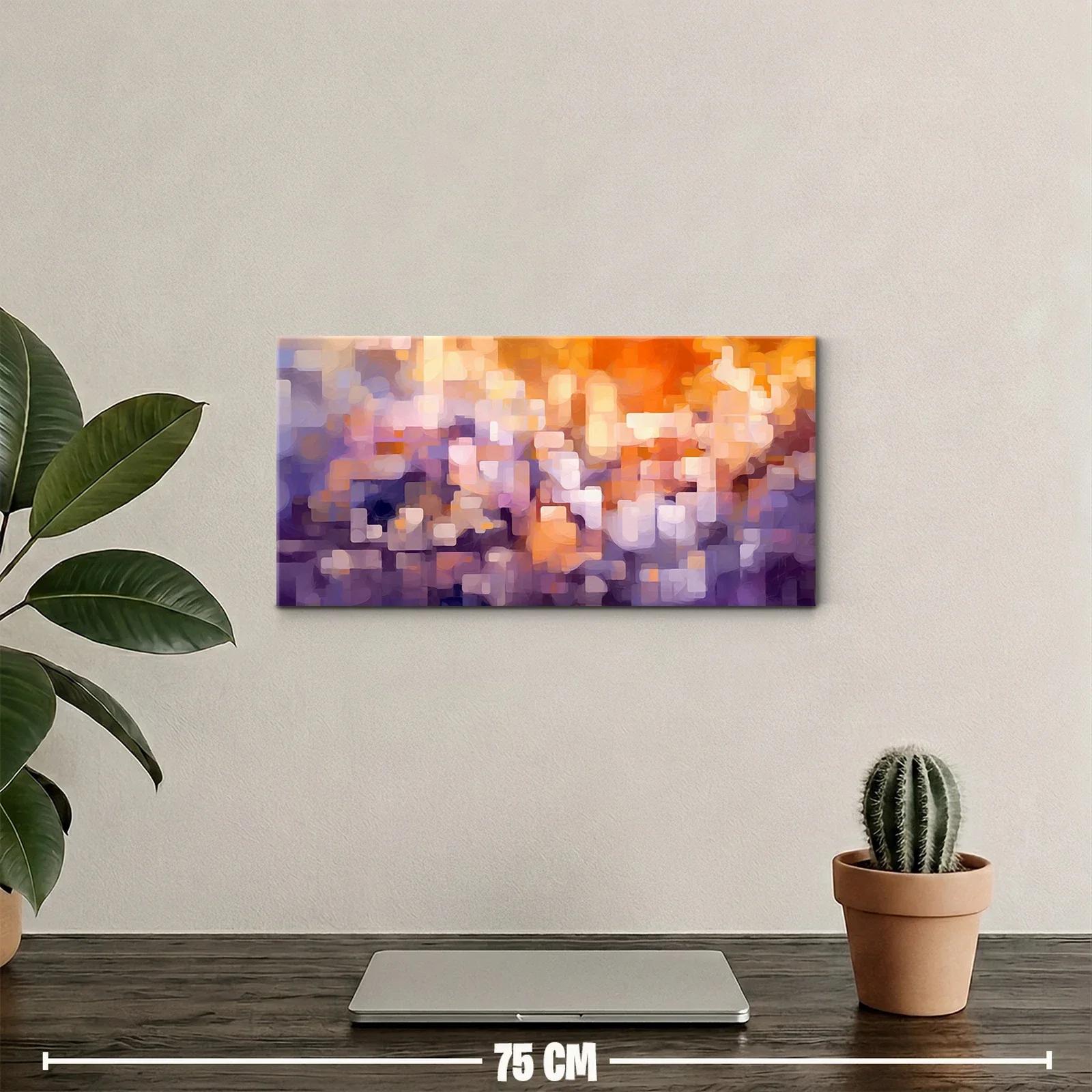 Cuadro mosaico abstracto de rectángulos en tonos lila y naranja — miniatura 2