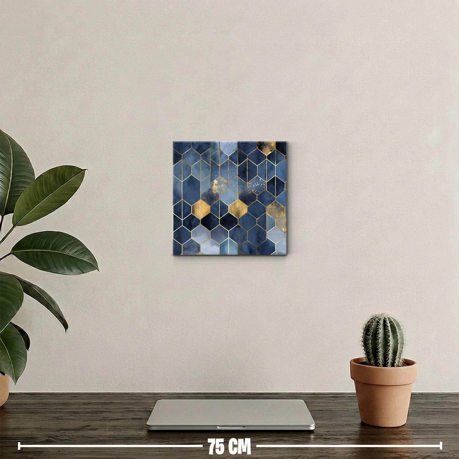Cuadro decorativo con diseño geométrico en tonos azules y dorados — miniatura 2