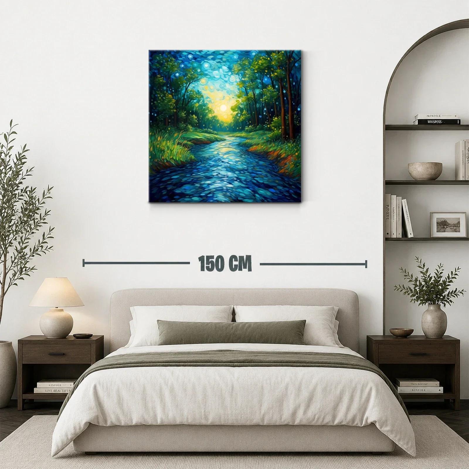 Bosque iluminado al amanecer reflejado en el río — miniatura 3